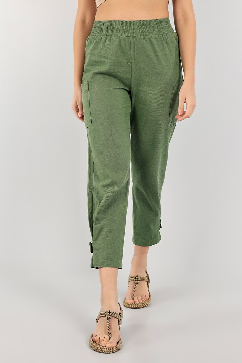 Yeşil Paça Çıt Çıtlı Bayan Gabardin Pantolon 103231