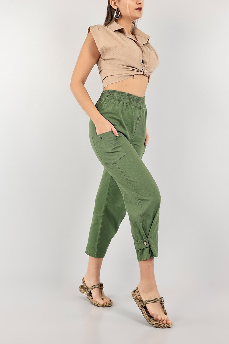 Yeşil Paça Çıt Çıtlı Bayan Gabardin Pantolon 103231