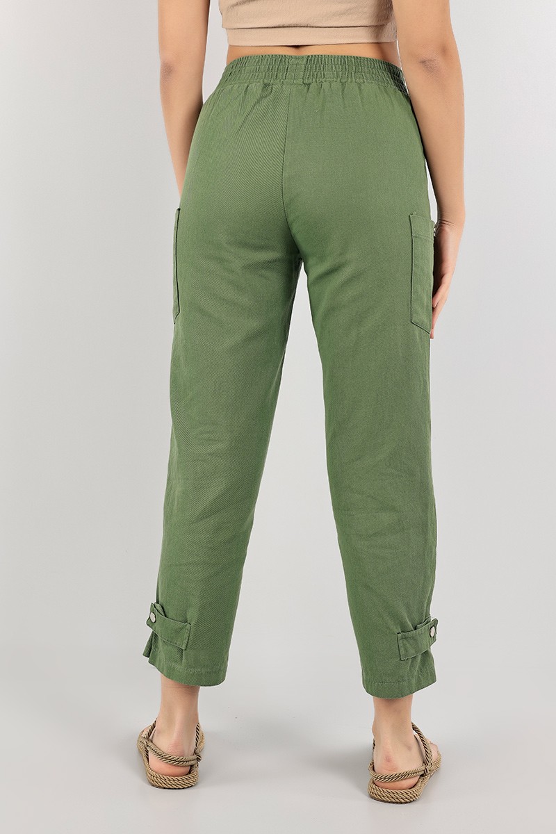 Yeşil Paça Çıt Çıtlı Bayan Gabardin Pantolon 103231