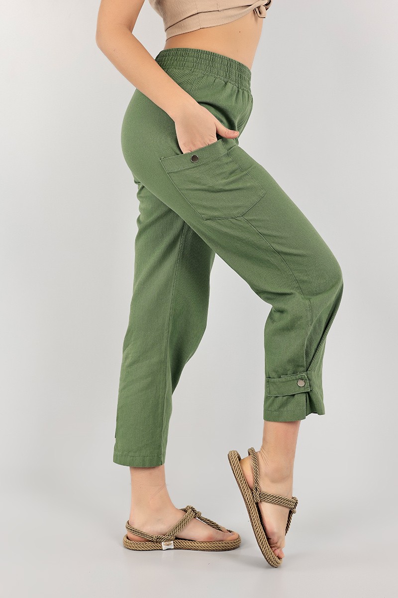 Yeşil Paça Çıt Çıtlı Bayan Gabardin Pantolon 103231