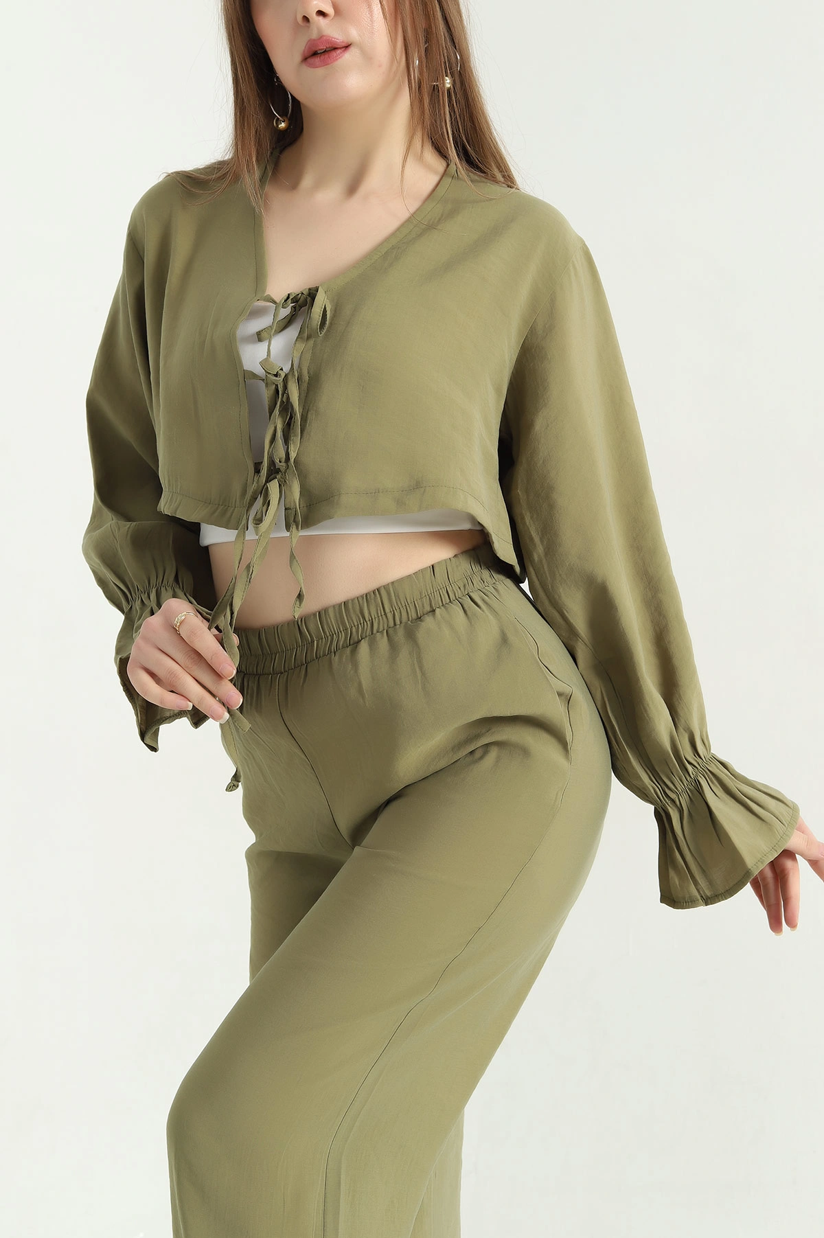 Yeşil Pantolon Bluz Tensel Bayan İkili Takım 337612