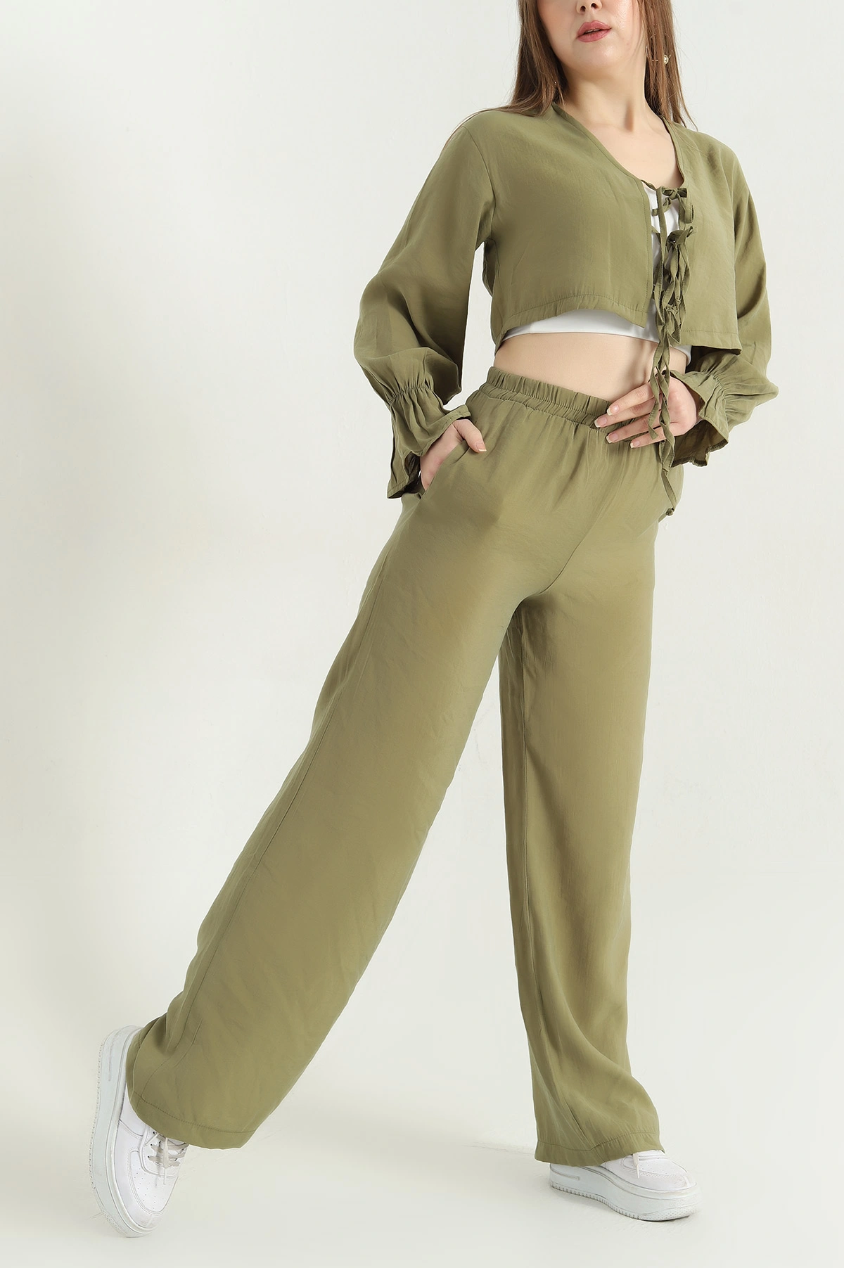 Yeşil Pantolon Bluz Tensel Bayan İkili Takım 337612
