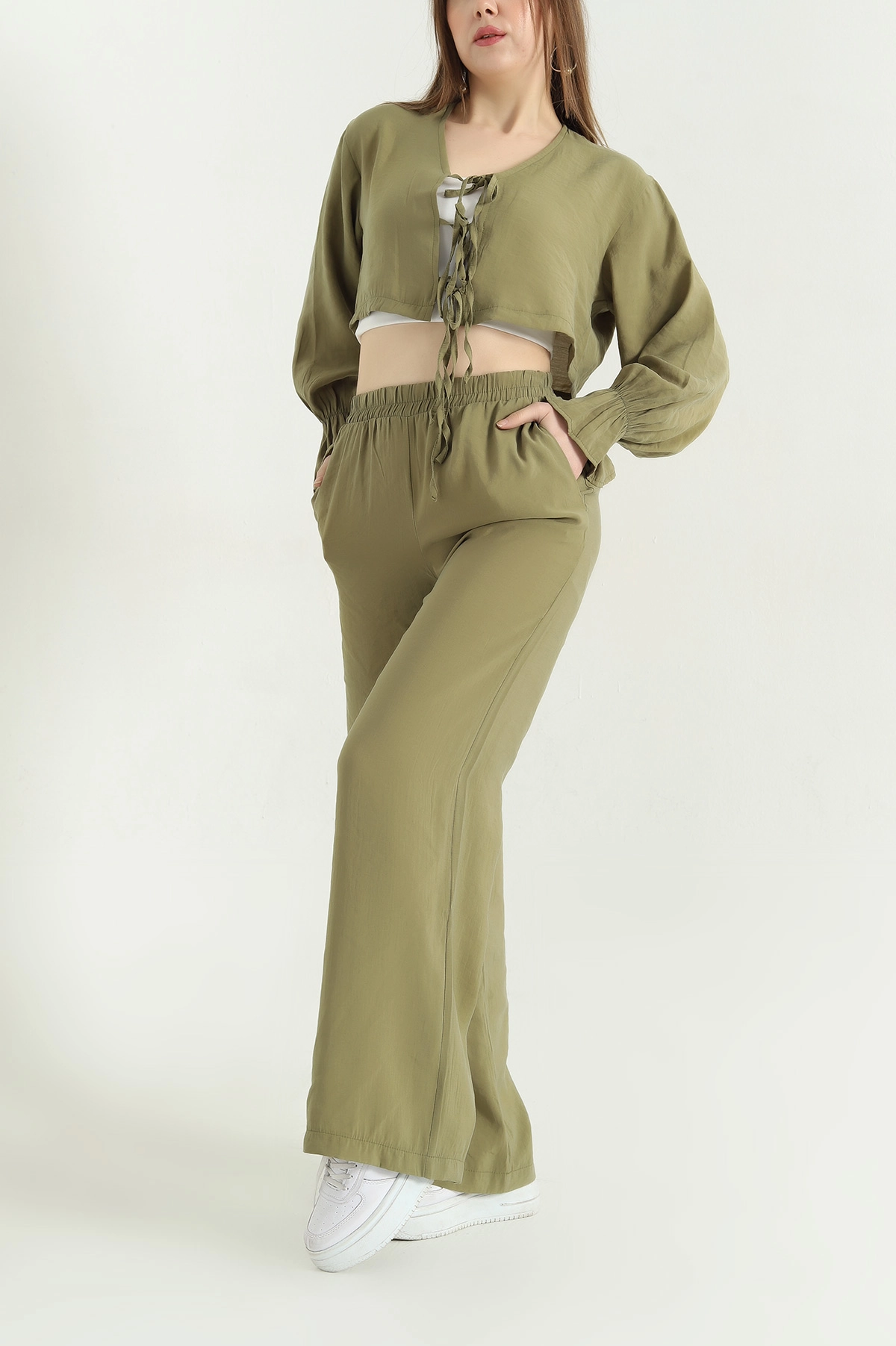 Yeşil Pantolon Bluz Tensel Bayan İkili Takım 337612