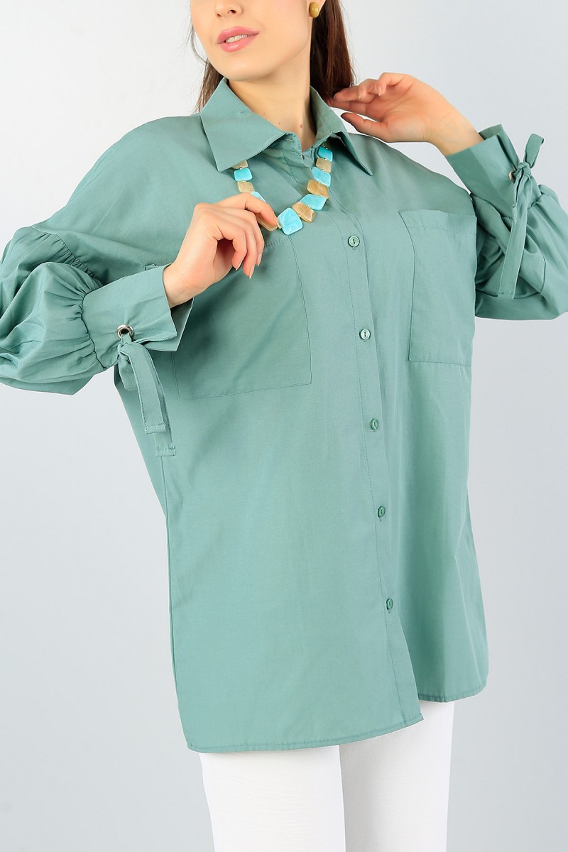 Yeşil Pileli Bağlamalı Kol Gömlek Tunik 57658