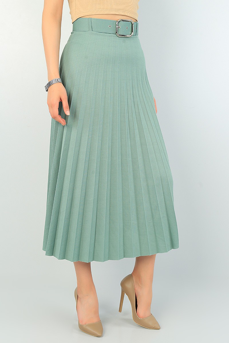 Yeşil Piliseli Kemerli Etek 68935