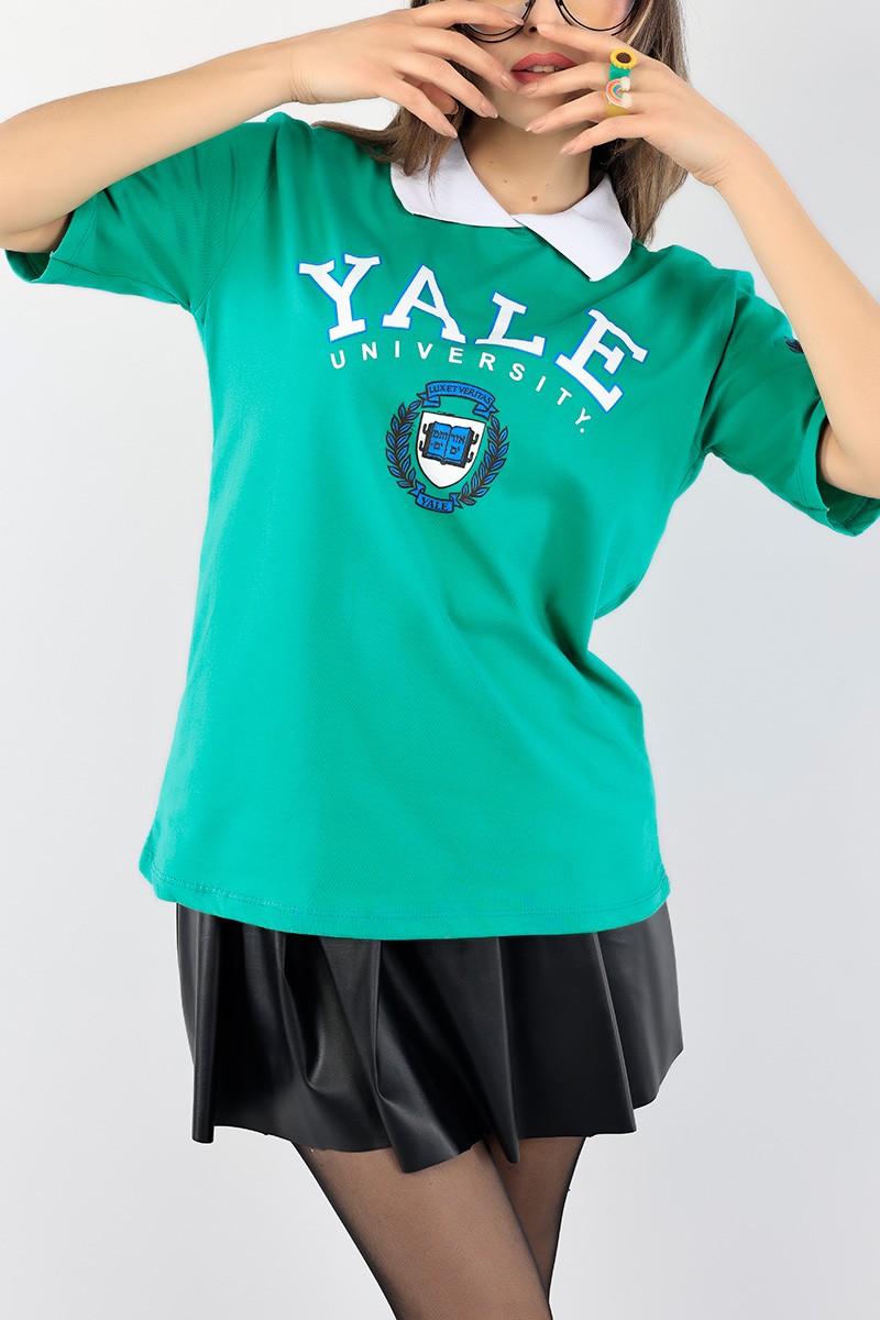 Yeşil Polo Yaka Bayan Tişört 93914