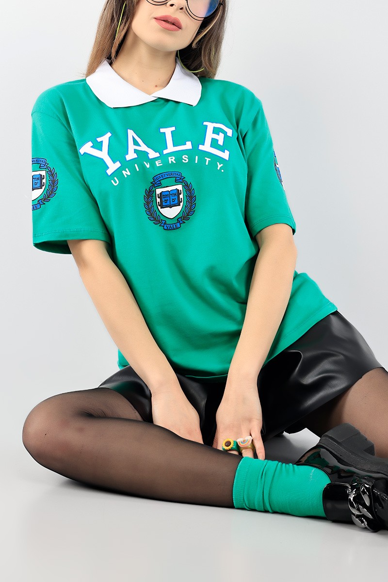 Yeşil Polo Yaka Bayan Tişört 93914