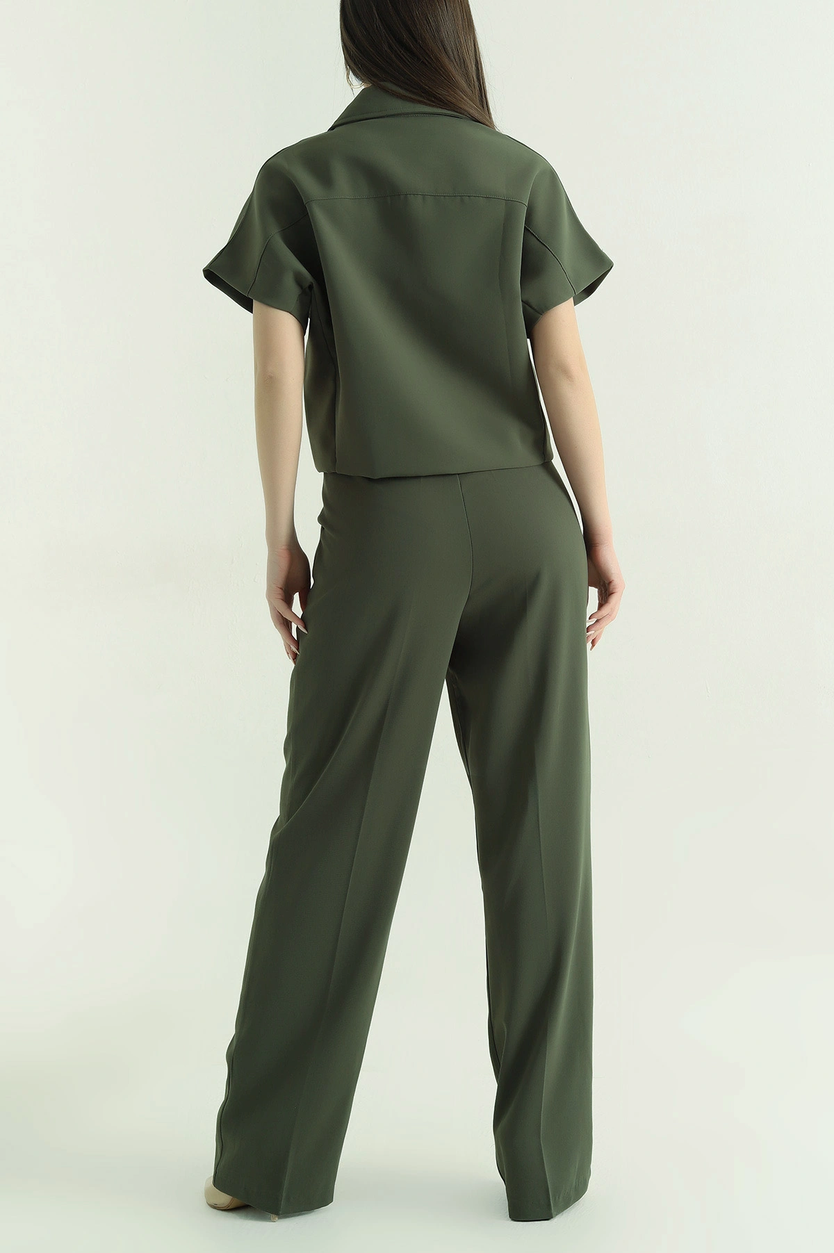 Yeşil Polo Yaka Bluz Pantolon İthal Kumaş Kadın İkili Takım 354386