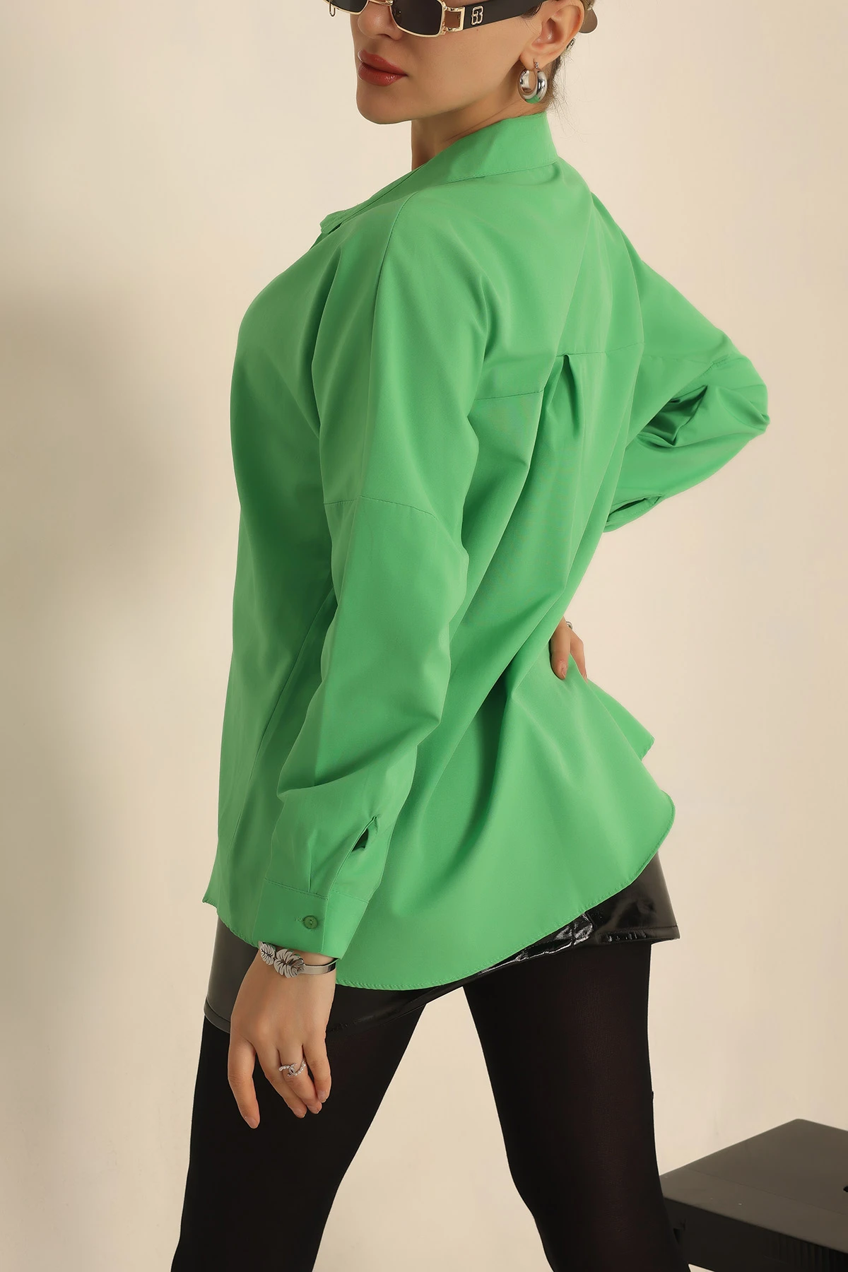 Yeşil Poplin Dokuma Bayan Gömlek 234847