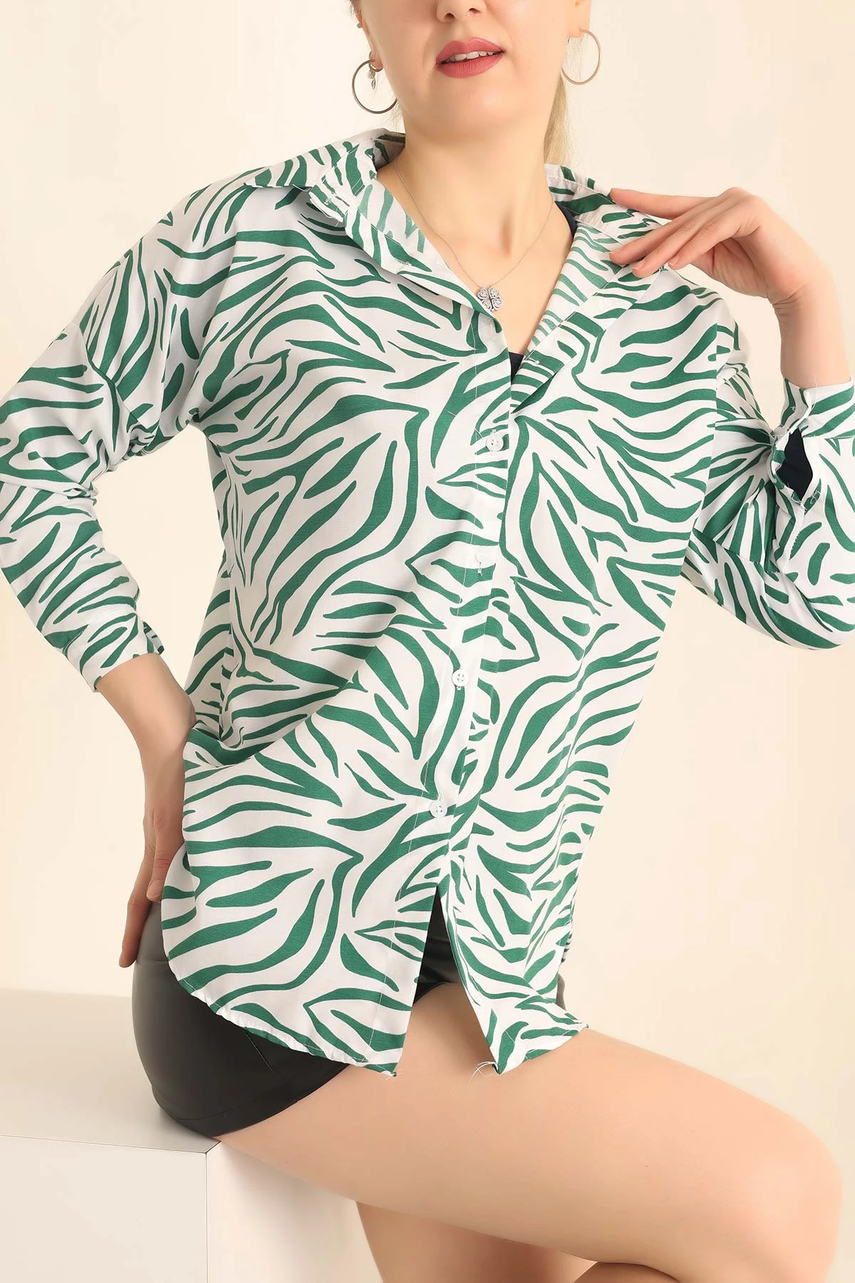 Yeşil Poplin Dokuma Bayan Gömlek 236823