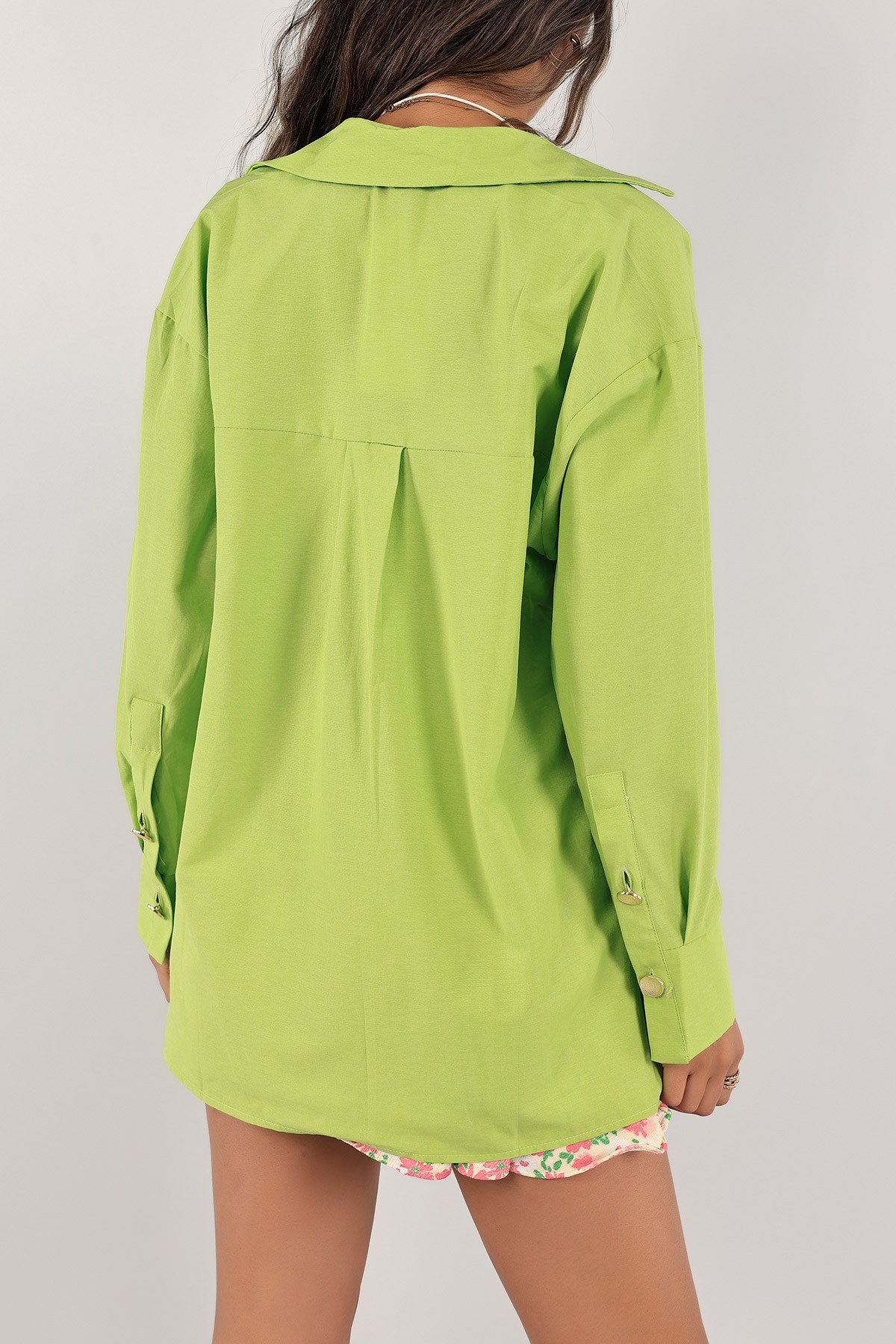 Yeşil Poplin Dokuma Gömlek Tunik 124092