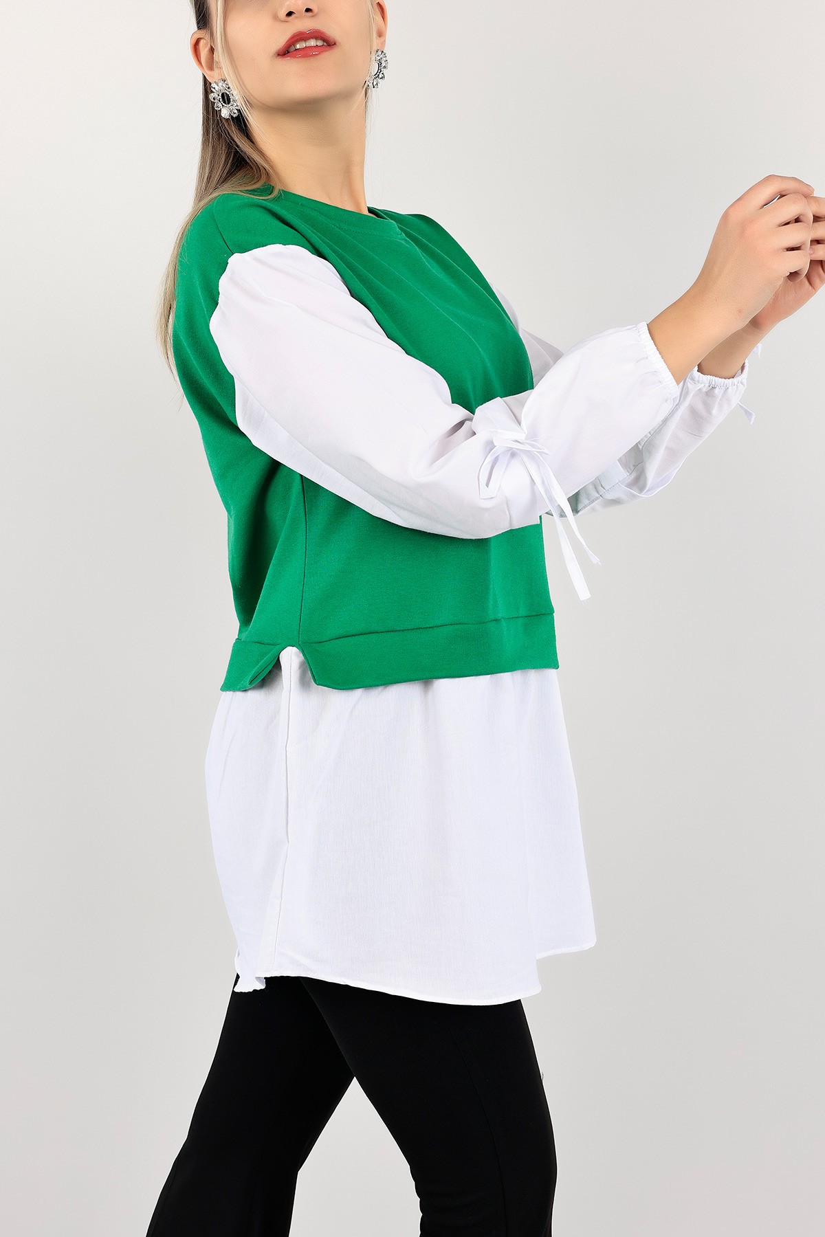 Yeşil Poplin Garnili İki İp Tunik 109849