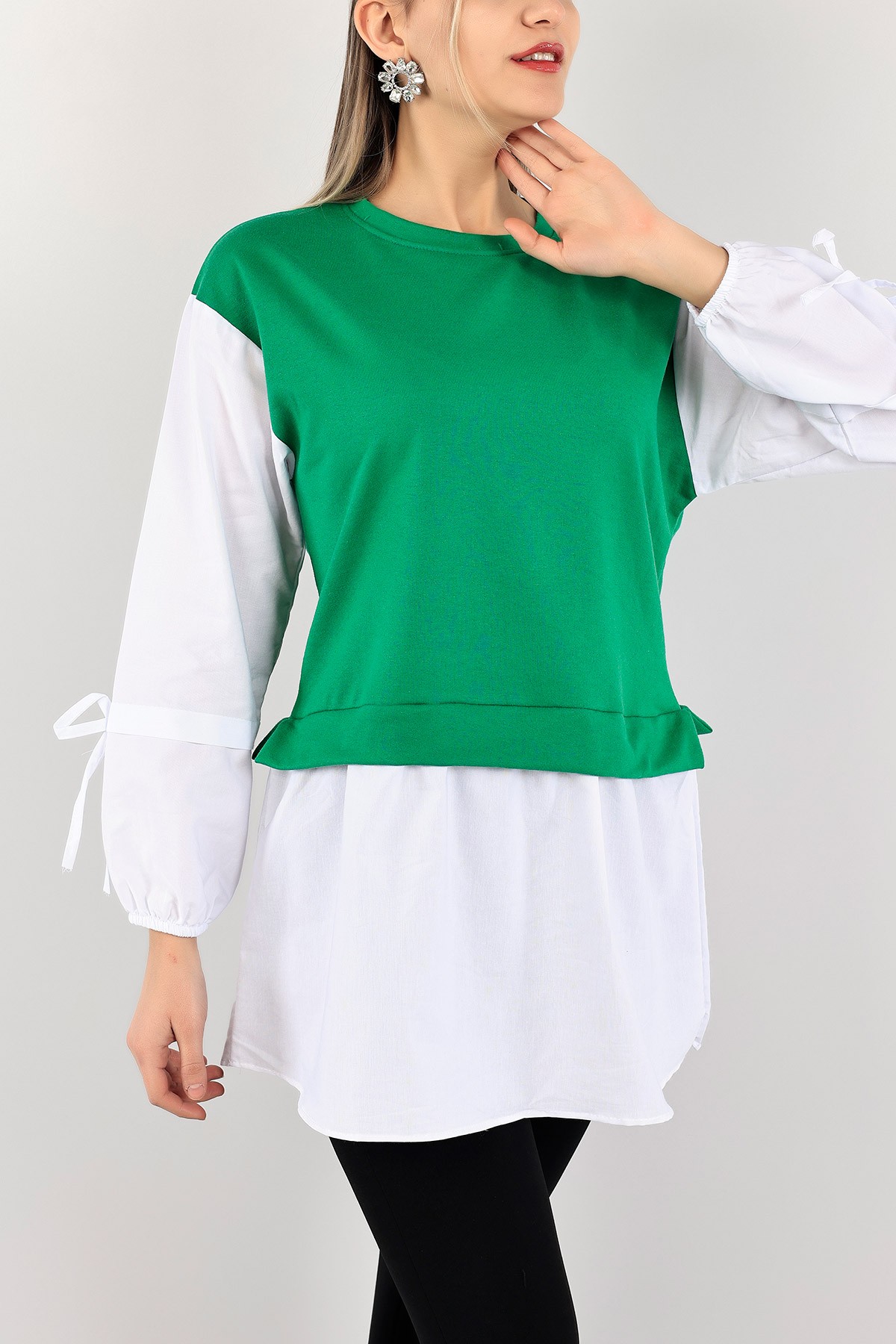 Yeşil Poplin Garnili İki İp Tunik 109849