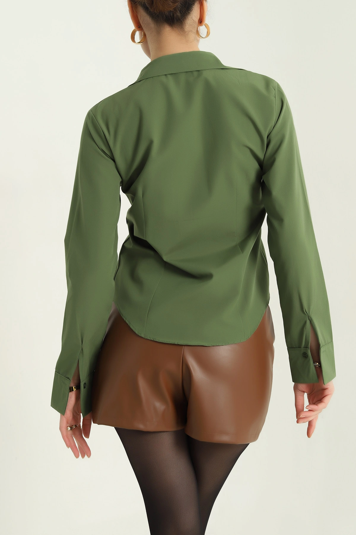 Yeşil Poplin Kumaş Kadın Gömlek 336919
