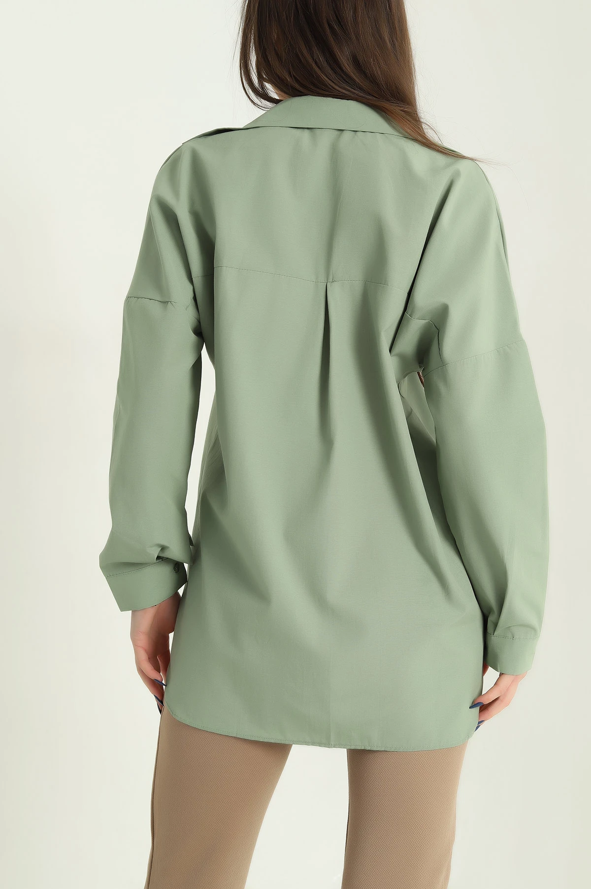 Yeşil Poplin Kumaş Gömlek Tunik 336936
