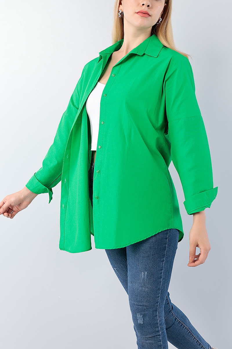 Yeşil Poplin Kumaş Salaş Bayan Gömlek 75420
