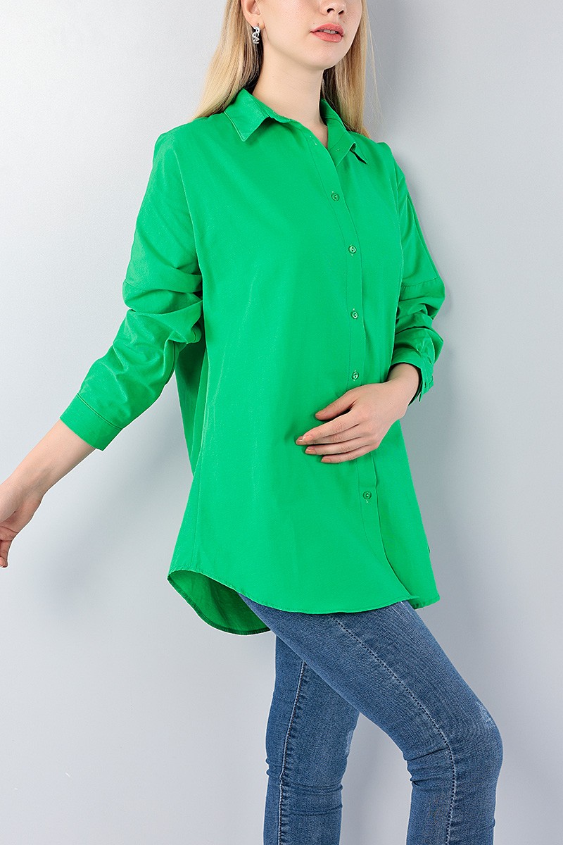 Yeşil Poplin Kumaş Salaş Bayan Gömlek 75420