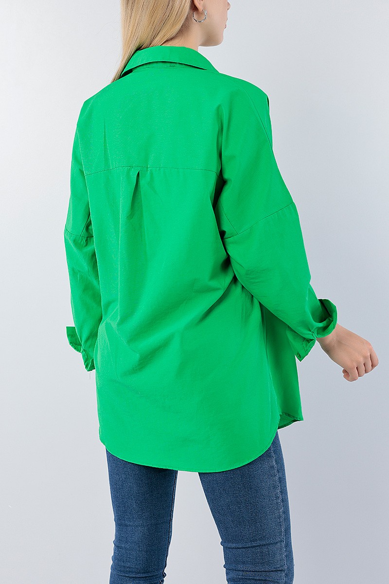 Yeşil Poplin Kumaş Salaş Bayan Gömlek 75420