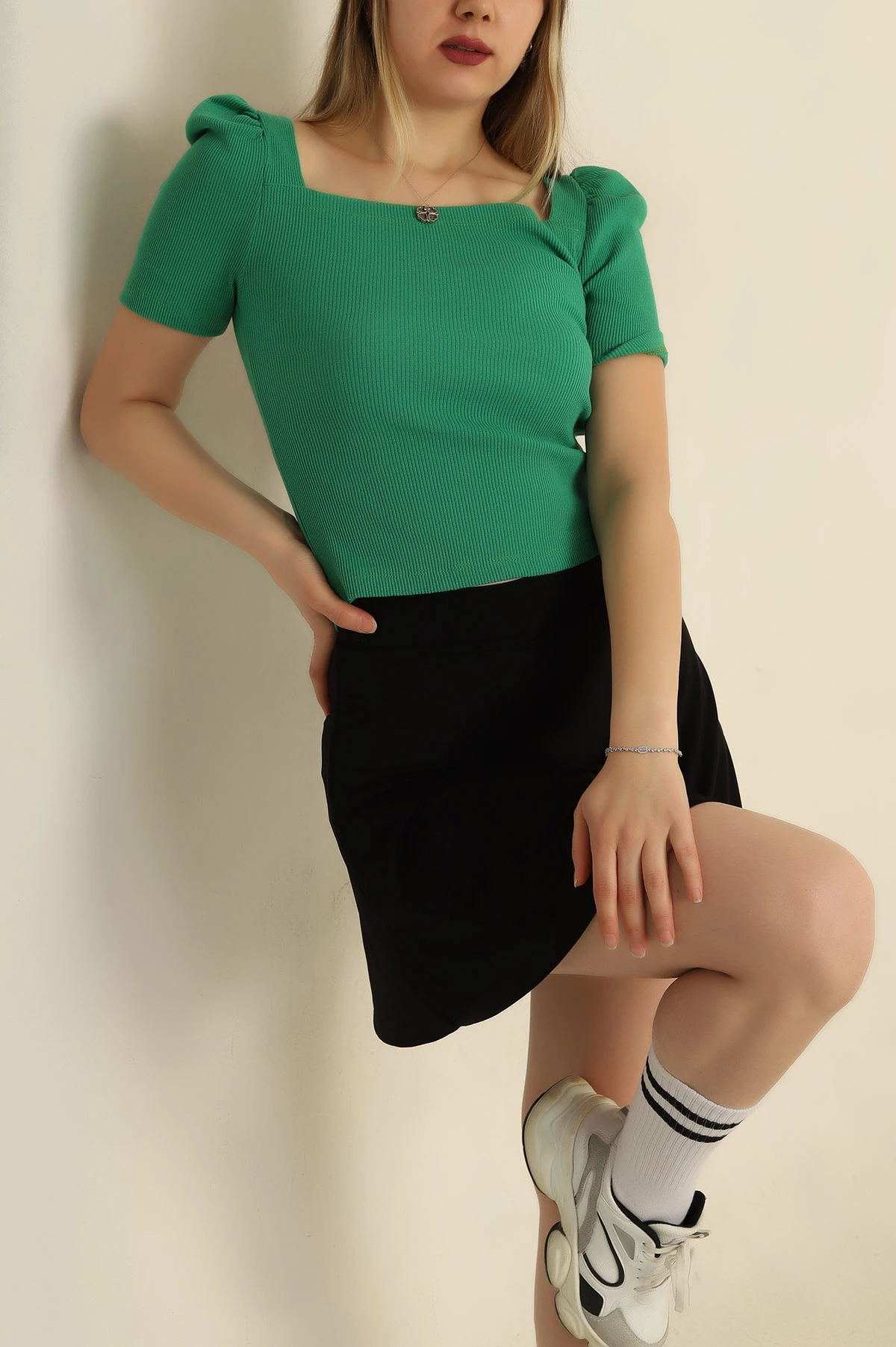 Yeşil Prenses Kol Fitilli Bluz 258782