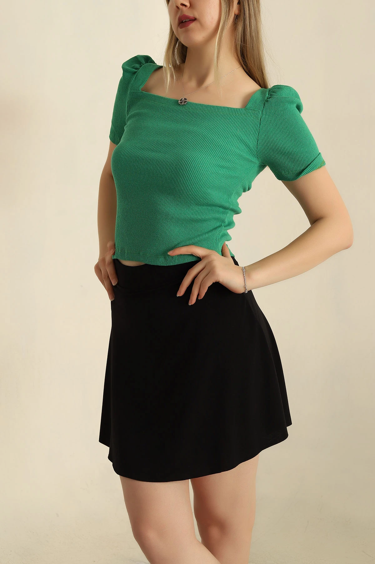 Yeşil Prenses Kol Fitilli Bluz 258782