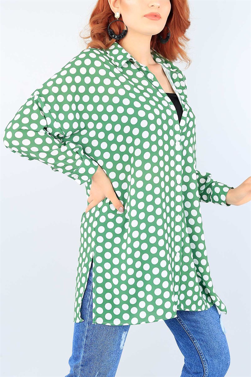 Yeşil Puantiye Desen Bayan Kobe Krep Gömlek 38314