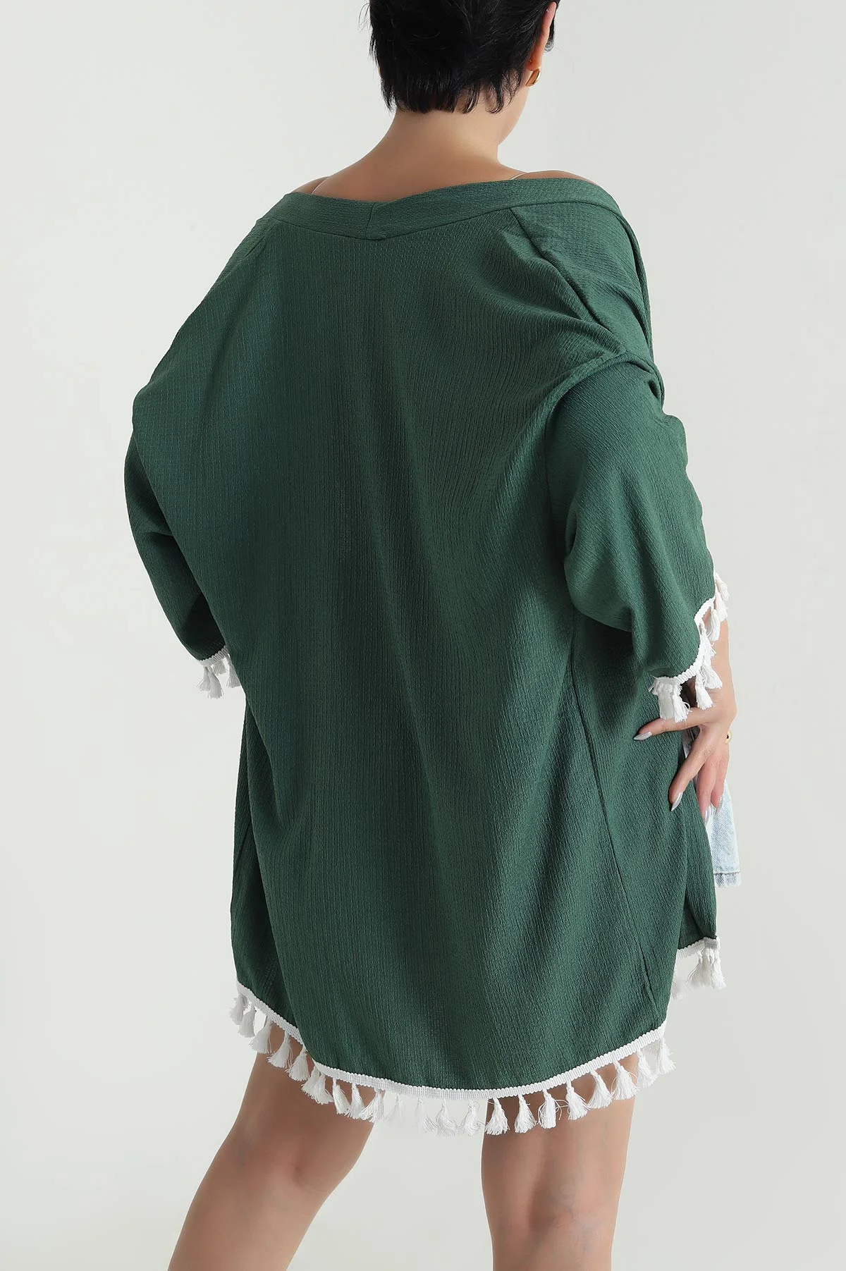 Yeşil Püsküllü Bürümcük Kadın Kimono 481631