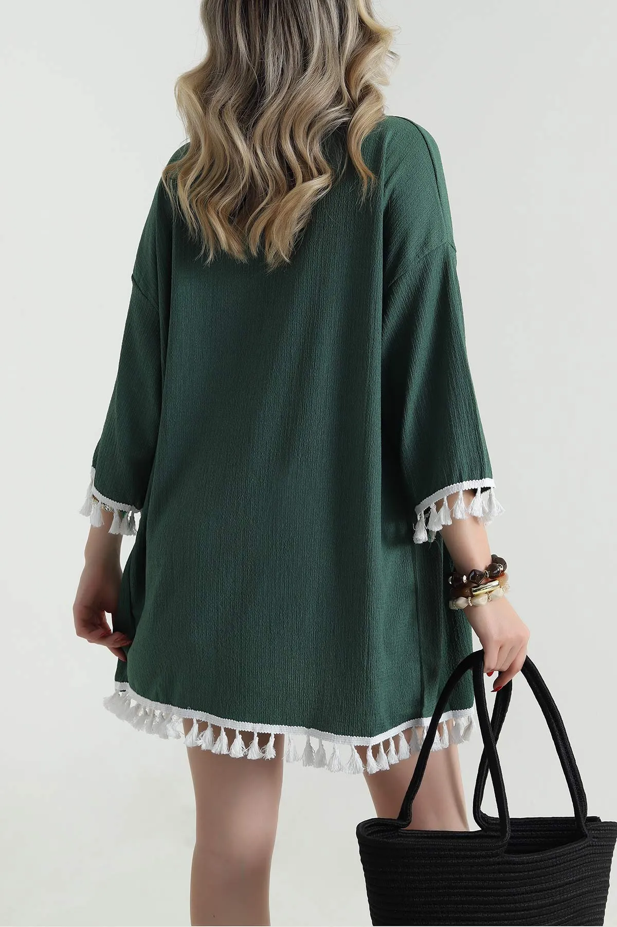 Yeşil Püsküllü Bürümcük Kadın Kimono 481651