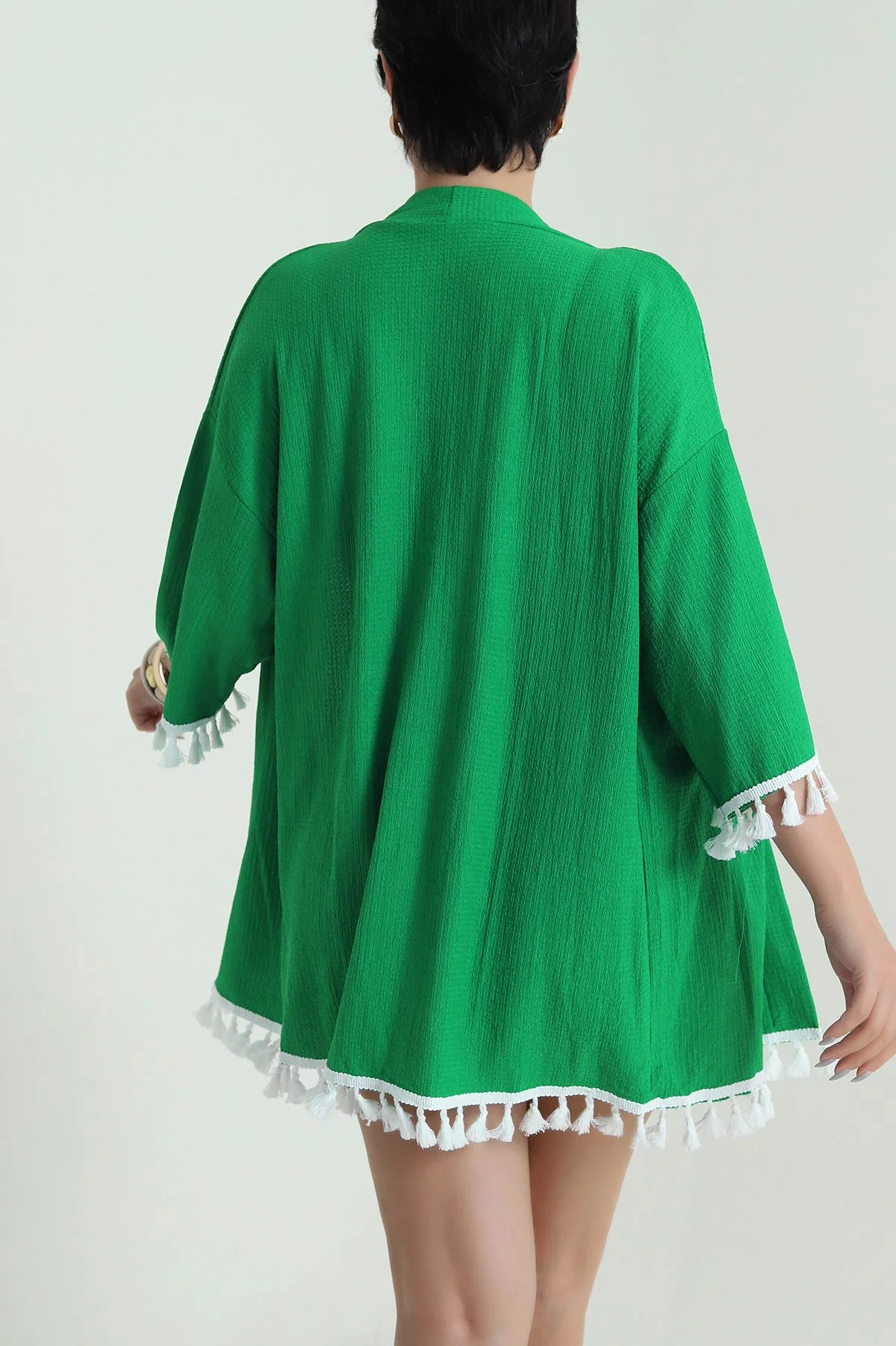 Yeşil Püsküllü Krinkıl Kadın Kimono 481935