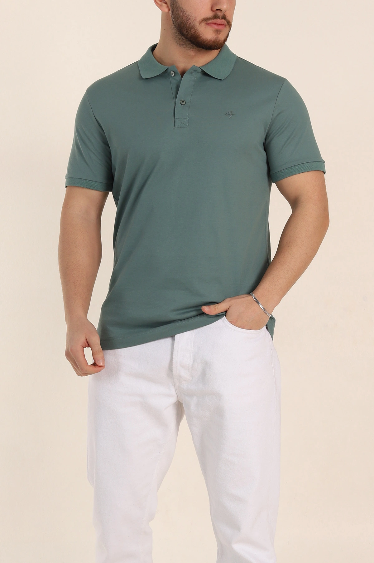 Yeşil Regular Fit Basic Polo Yaka Erkek Tişört 342463
