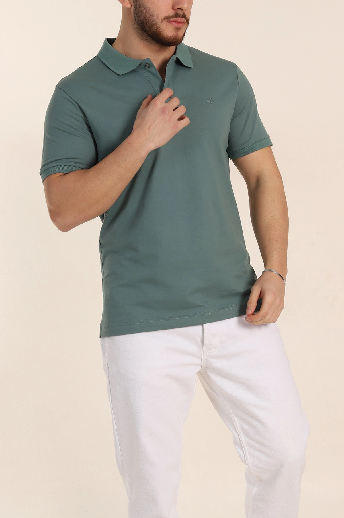 Yeşil Regular Fit Basic Polo Yaka Erkek Tişört 342463