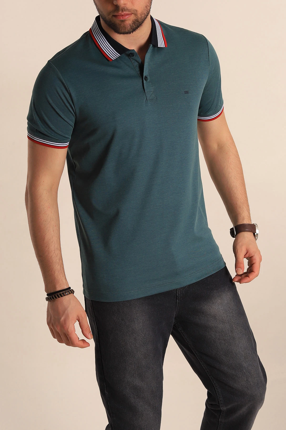 Yeşil Regular Fit Desenli Polo Yakalı Erkek Tişört 263262