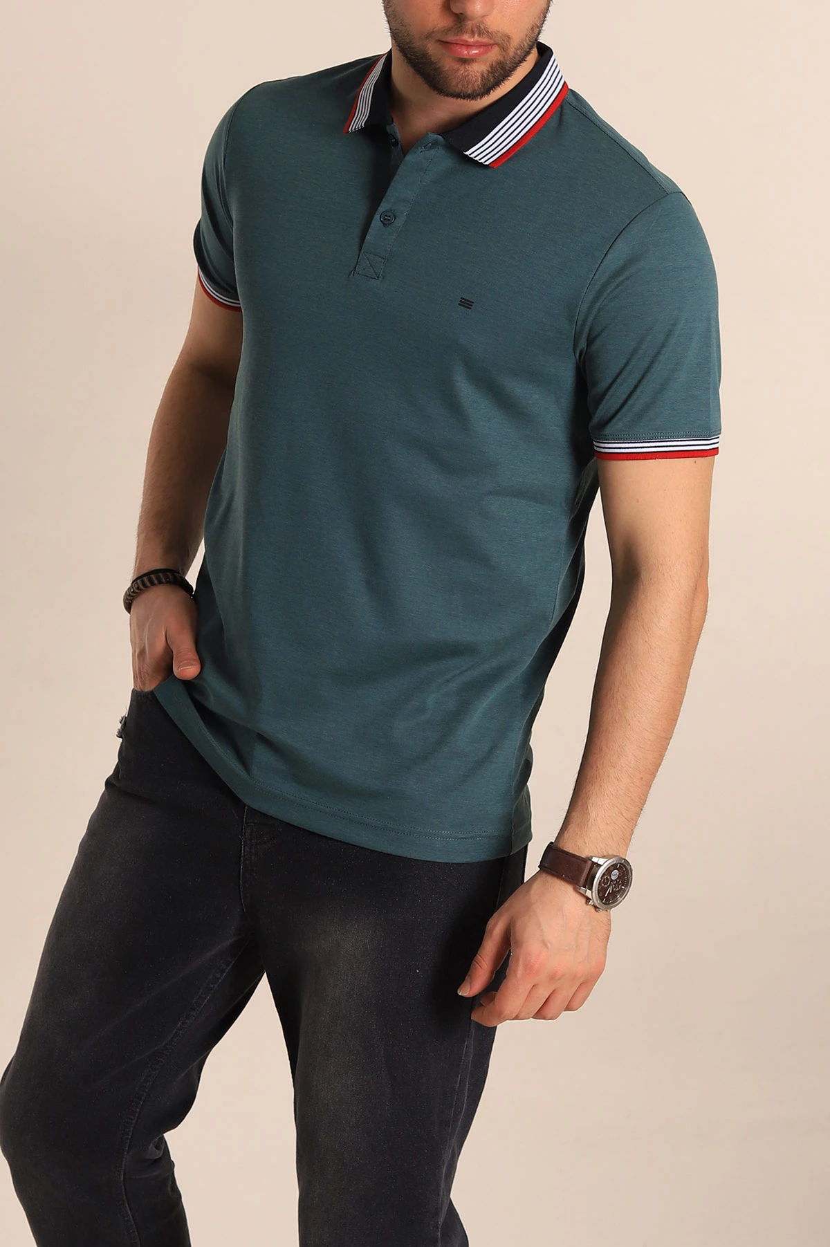 Yeşil Regular Fit Desenli Polo Yakalı Erkek Tişört 263262
