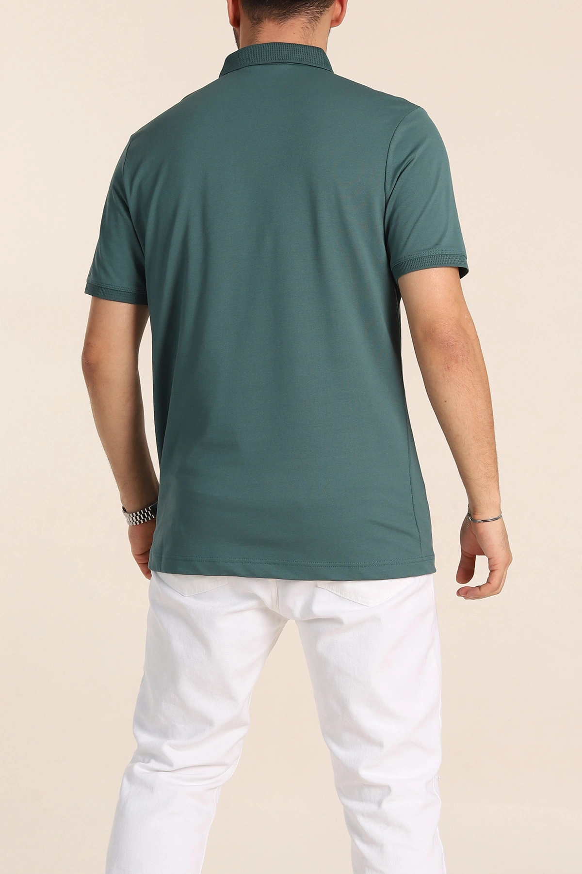 Yeşil Regular Fit Dokulu Polo Yaka Erkek Tişört 342492