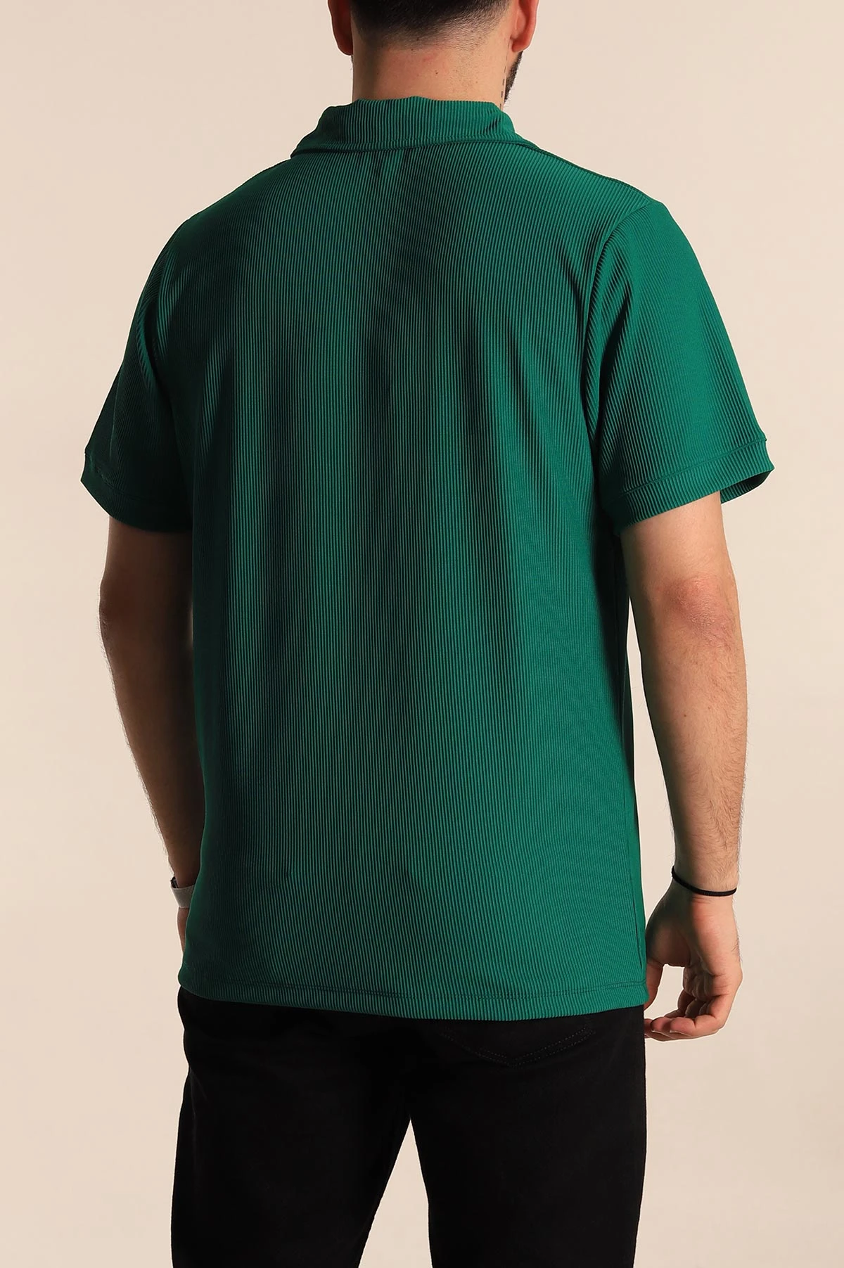 Yeşil Regular Fit Fitilli Doku Patlı Polo Yaka Erkek Tişört 270577