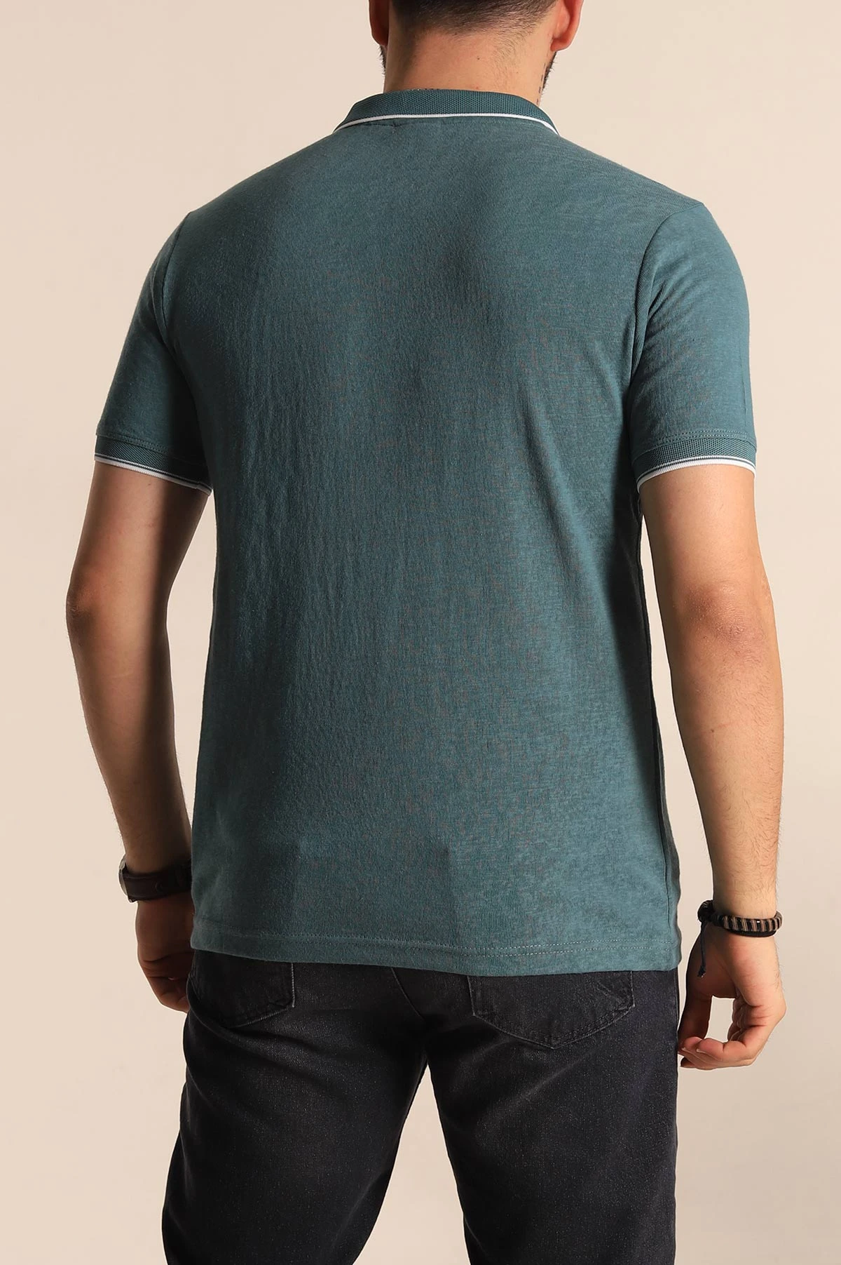 Yeşil Regular Fit Jakarlı Polo Yaka Triko Tişört 263234