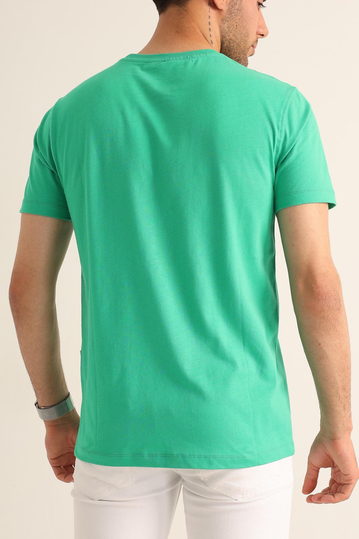 Yeşil Regular Fit Kabartma Yazı Detay Erkek Tişört 182228