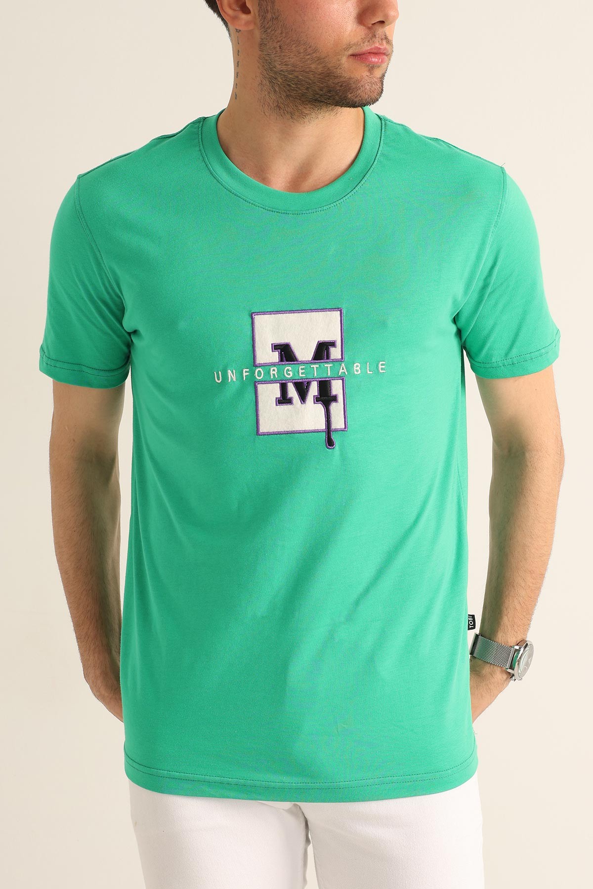 Yeşil Regular Fit Logo Detay Erkek Tişört 182201