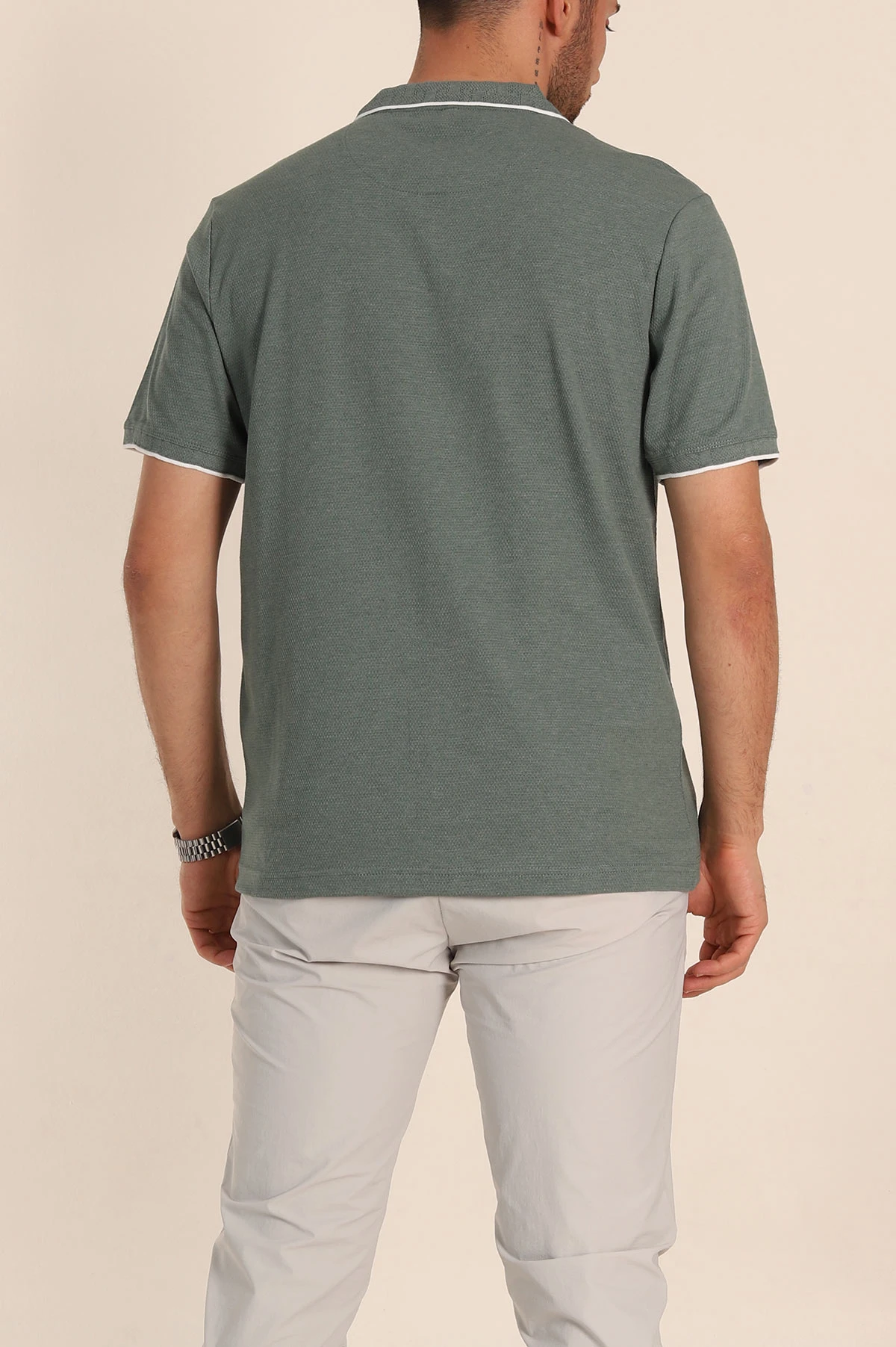 Yeşil Regular Fit Petek Dokulu Polo Yaka Erkek Tişört 349897
