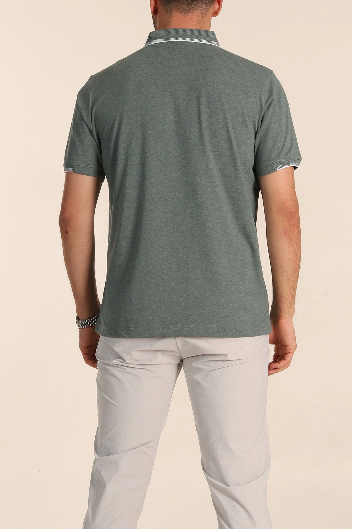 Yeşil Regular Fit Süprem Kumaş Kol Detaylı Polo Yaka Erkek Tişört 349937