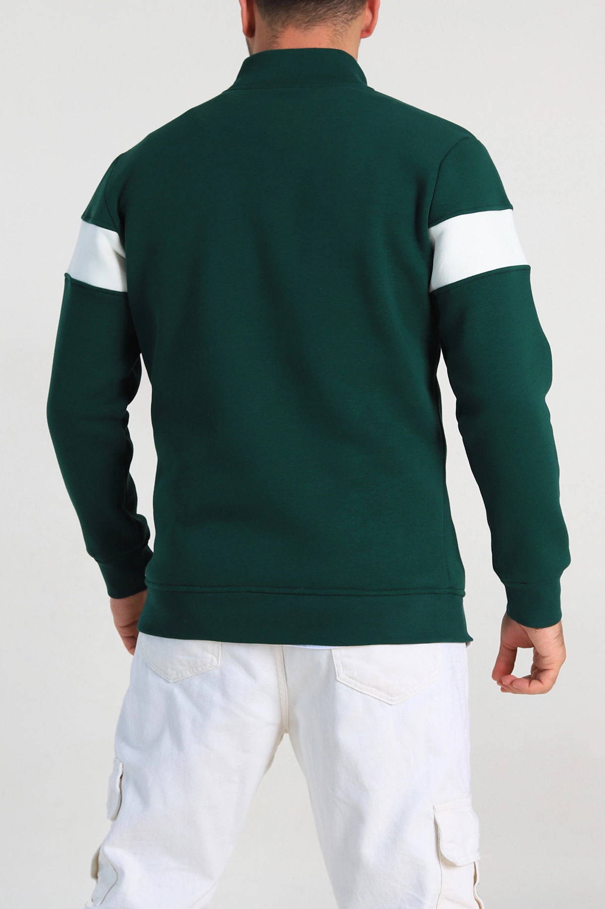 Yeşil Regular Fit Üç İp Şardonlu Yazı Detay Yarım Fermuarlı Erkek Sweatshirt 320517