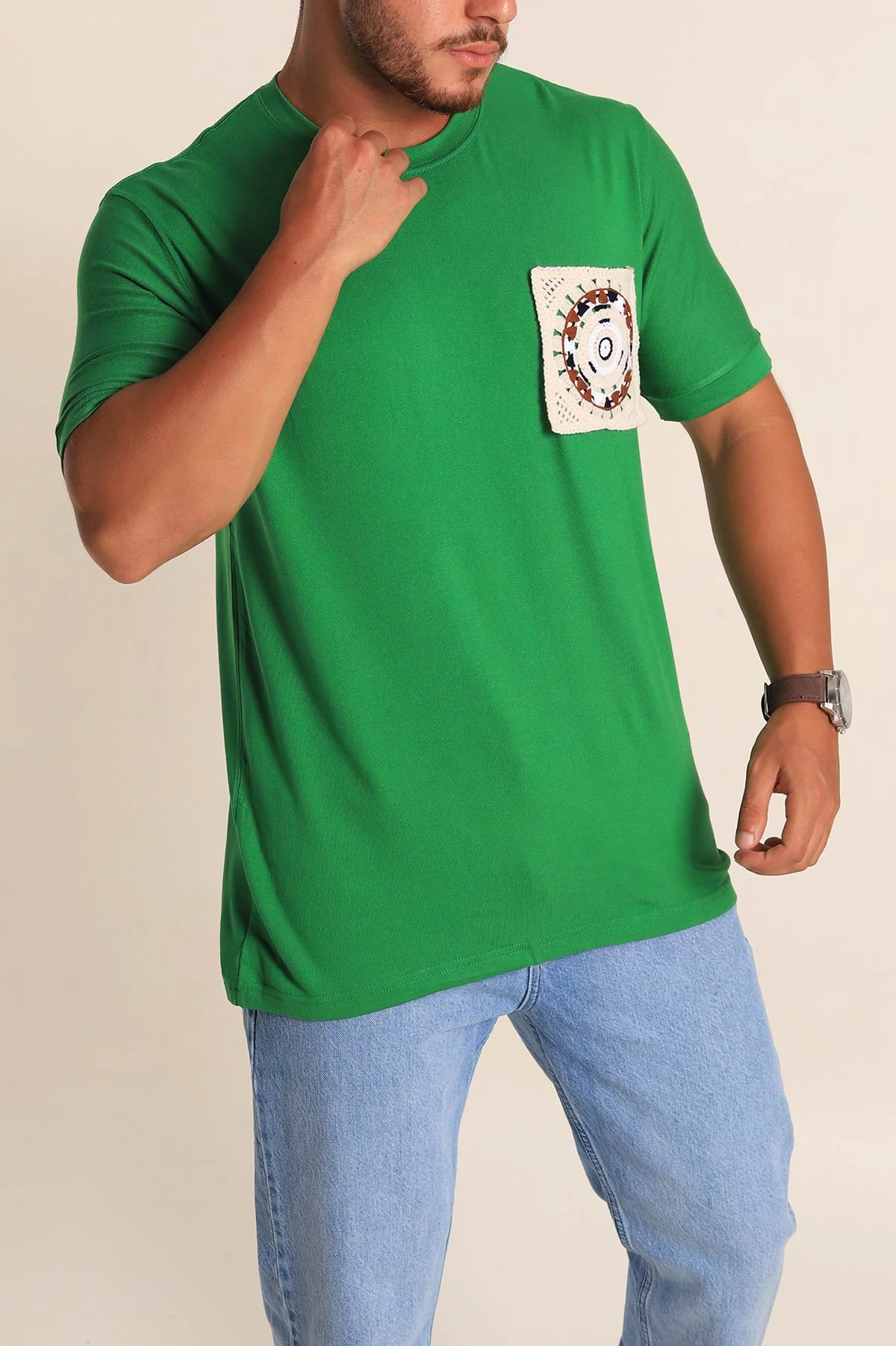 Yeşil Relaxed Fit Cep Detaylı Erkek Tişört 268732