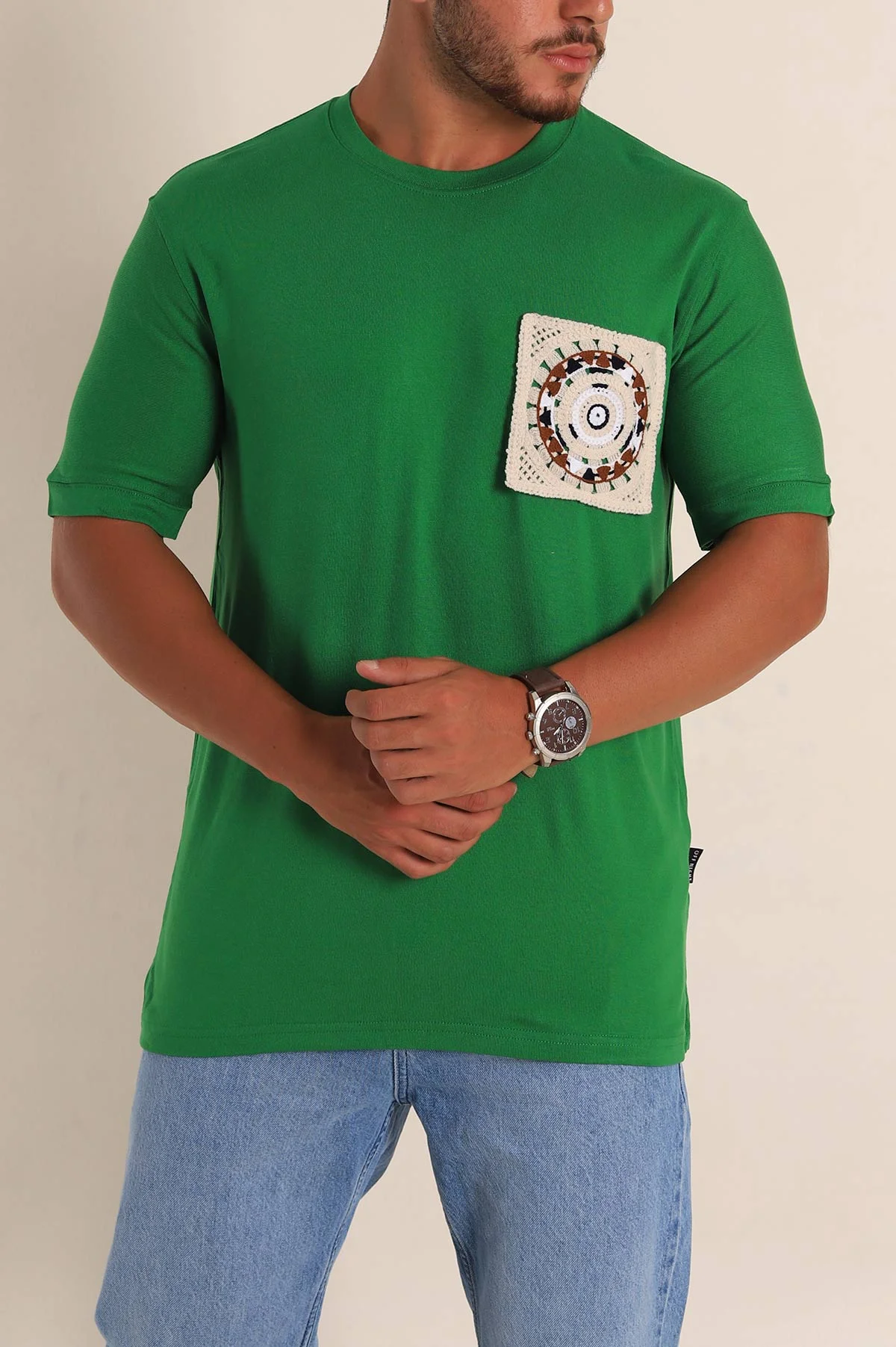 Yeşil Relaxed Fit Cep Detaylı Erkek Tişört 268732