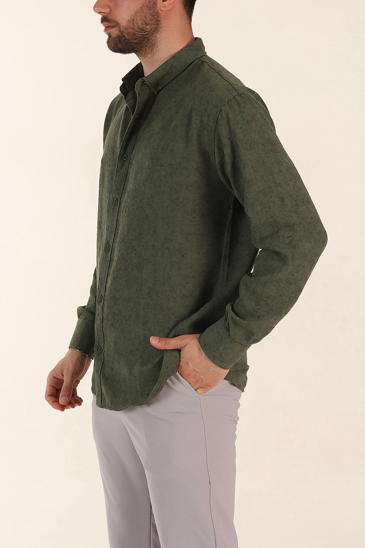 Yeşil Relaxed Fit Desenli Uzun Kollu Erkek Gömlek 369753