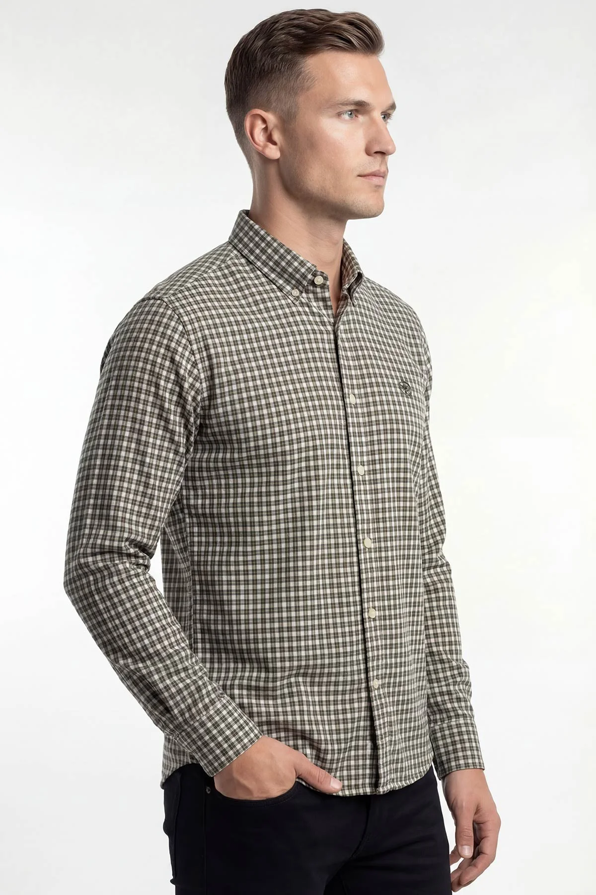 Yeşil Relaxed Fit Ekose Desen Erkek Gömlek 435791
