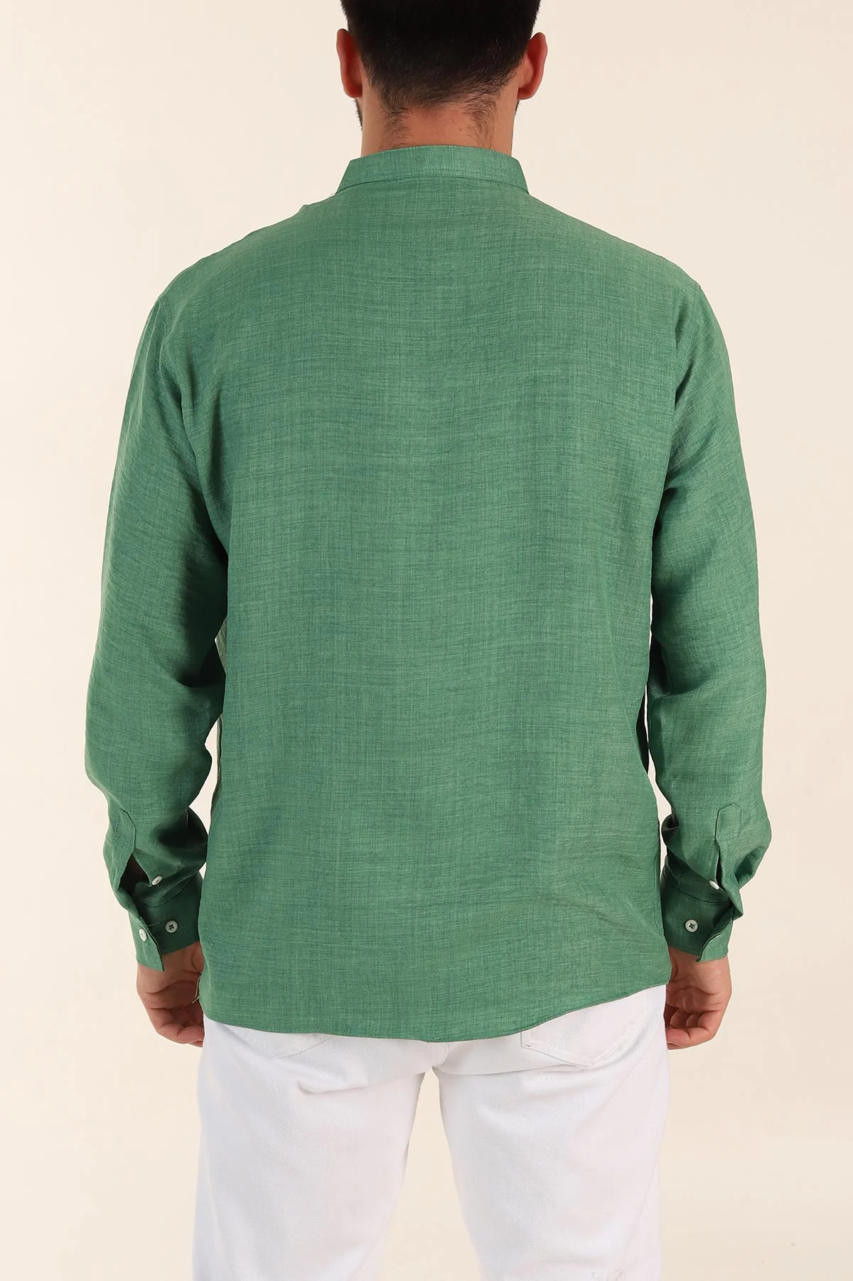 Yeşil Relaxed Fit Hakim Yaka Yarım Düğmeli Erkek Gömlek 369851