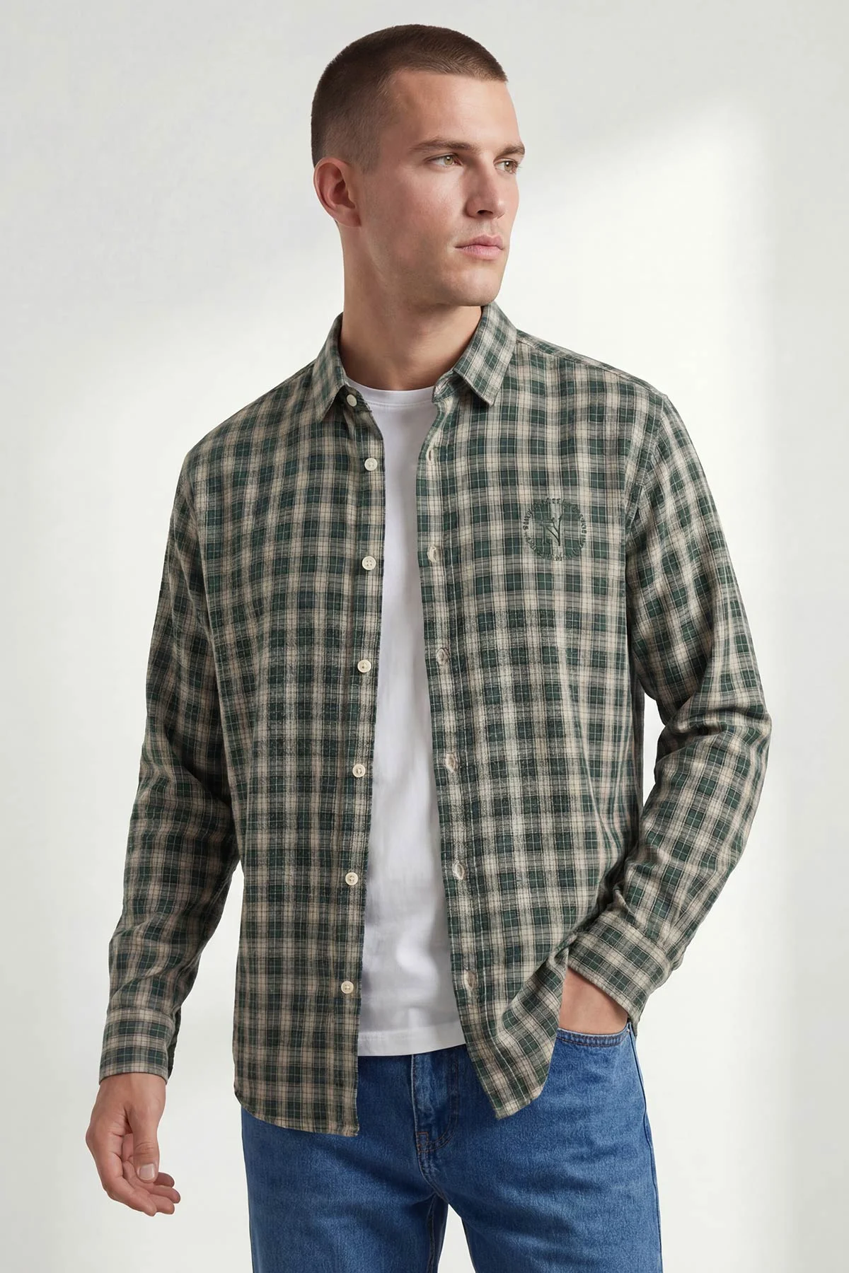 Yeşil Relaxed Fit Kare Desen Erkek Gömlek 435775
