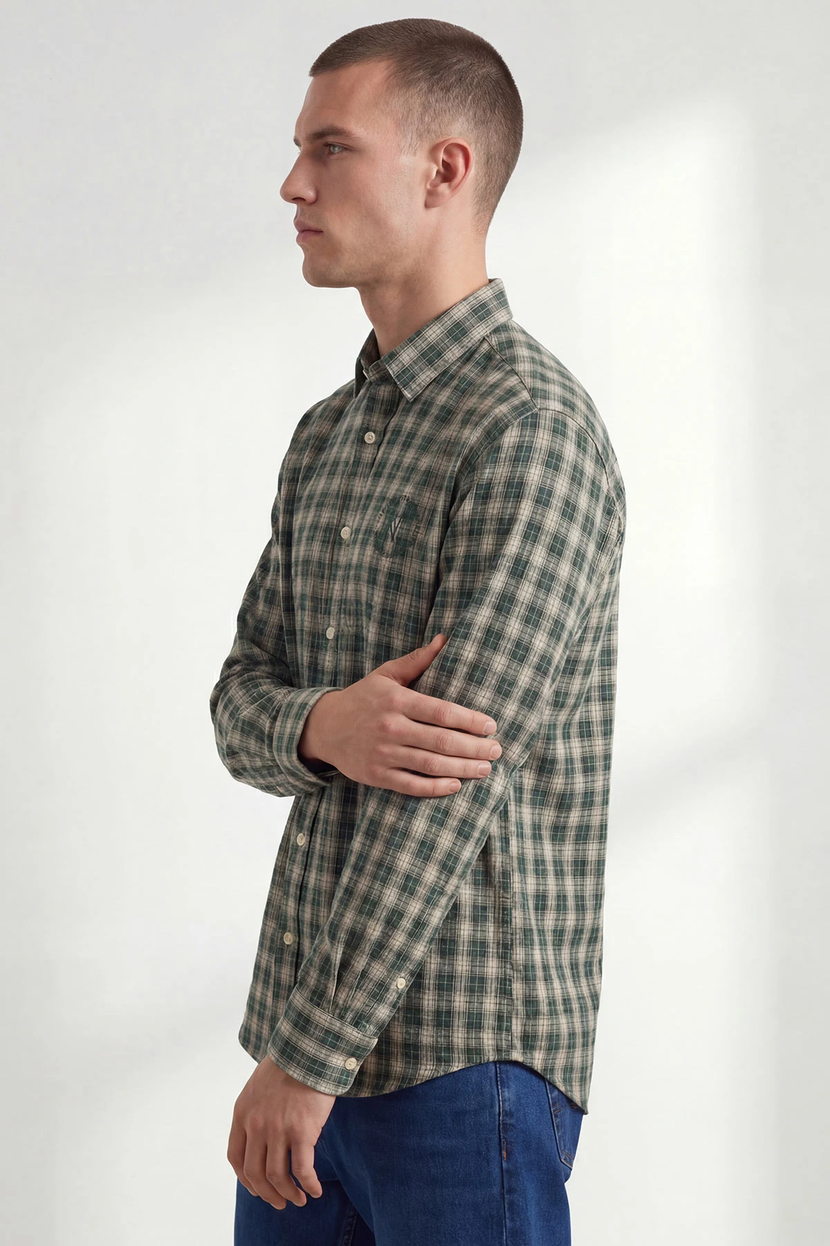 Yeşil Relaxed Fit Kare Desen Erkek Gömlek 435775