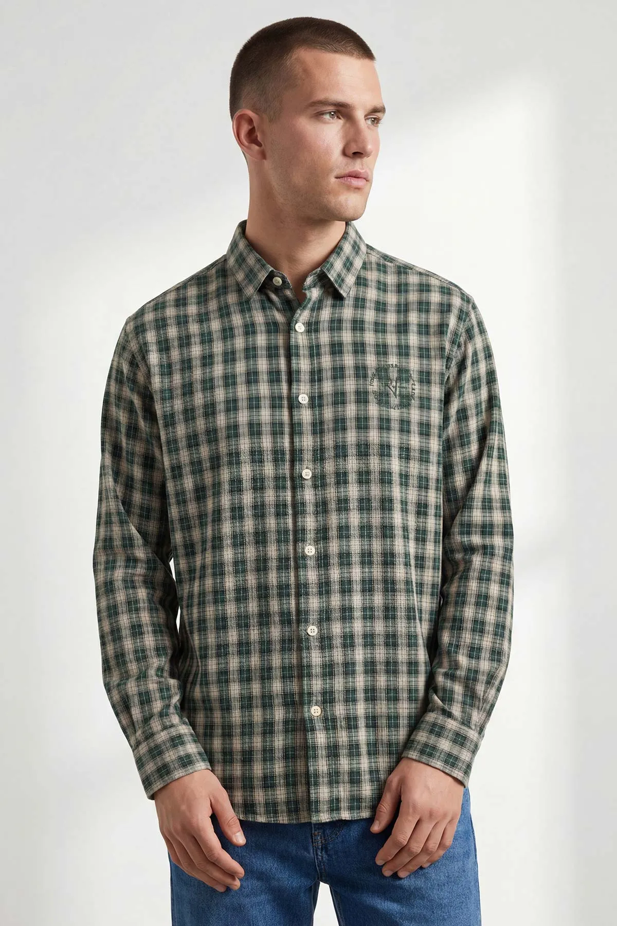 Yeşil Relaxed Fit Kare Desen Erkek Gömlek 435775
