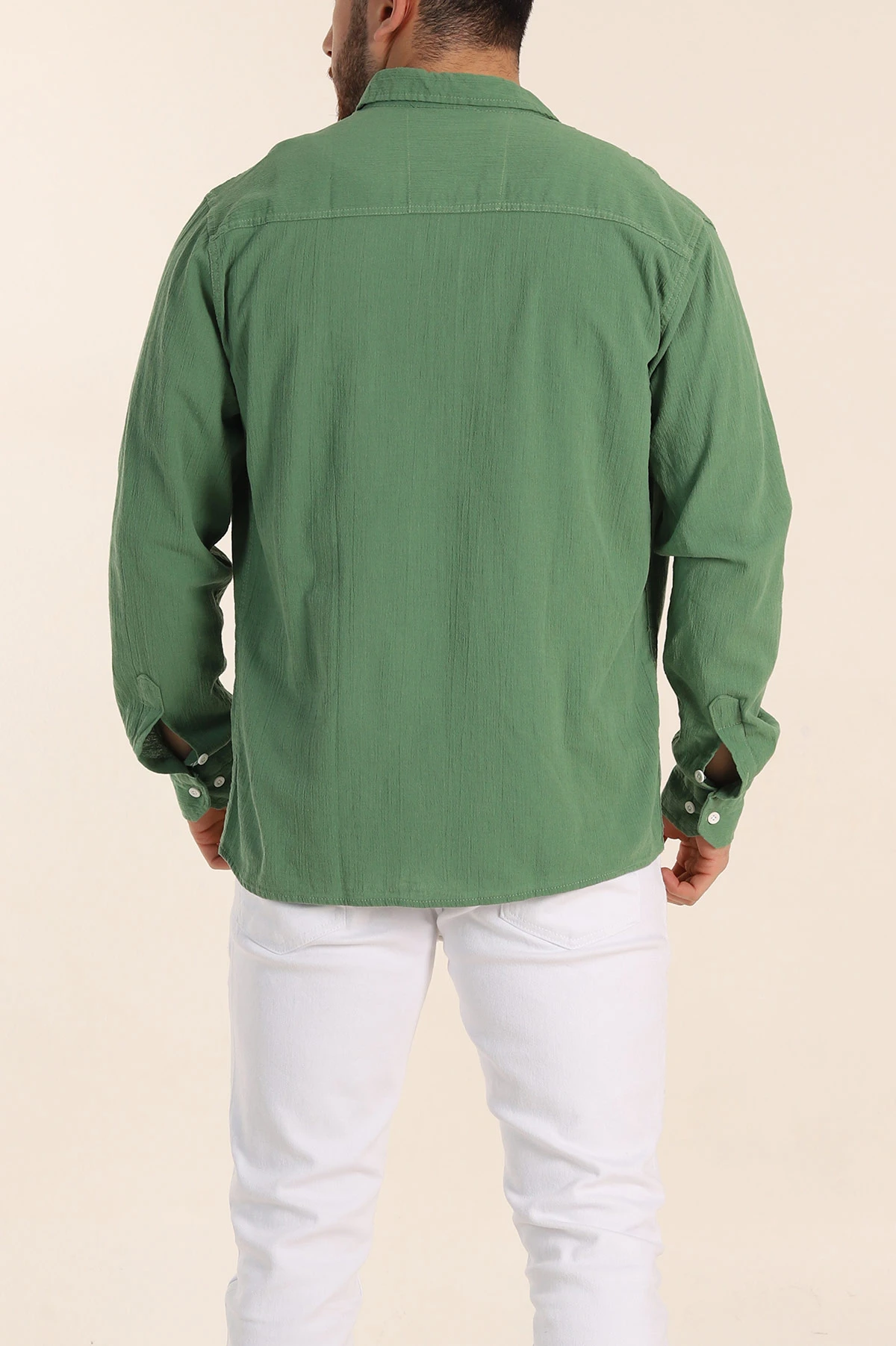 Yeşil Relaxed Fit Keten Ata Yaka Erkek Gömlek 339164