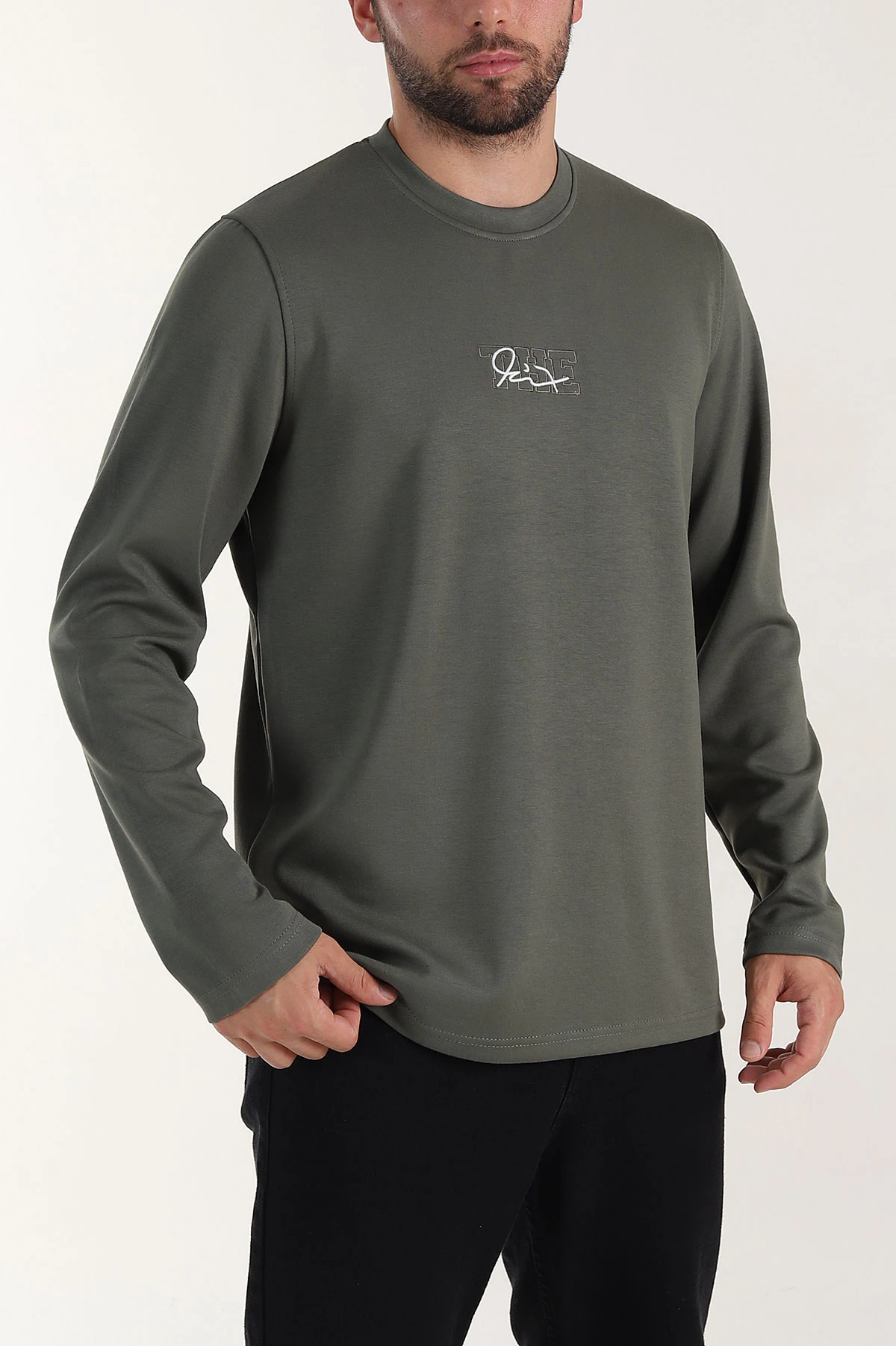 Yeşil Relaxed Fit Oysho Kumaş Nakışlı Yazı Detay Erkek Sweatshirt 399394